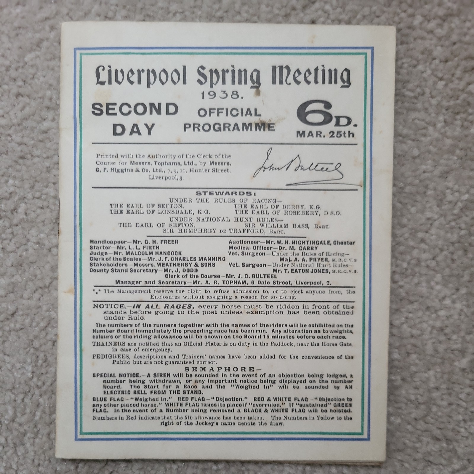 1938 GRAND NATIONAL  HORSE RACE OFFICIAL  RACECARD LIVERPOOL SOUVENIR  for sale on Ebay