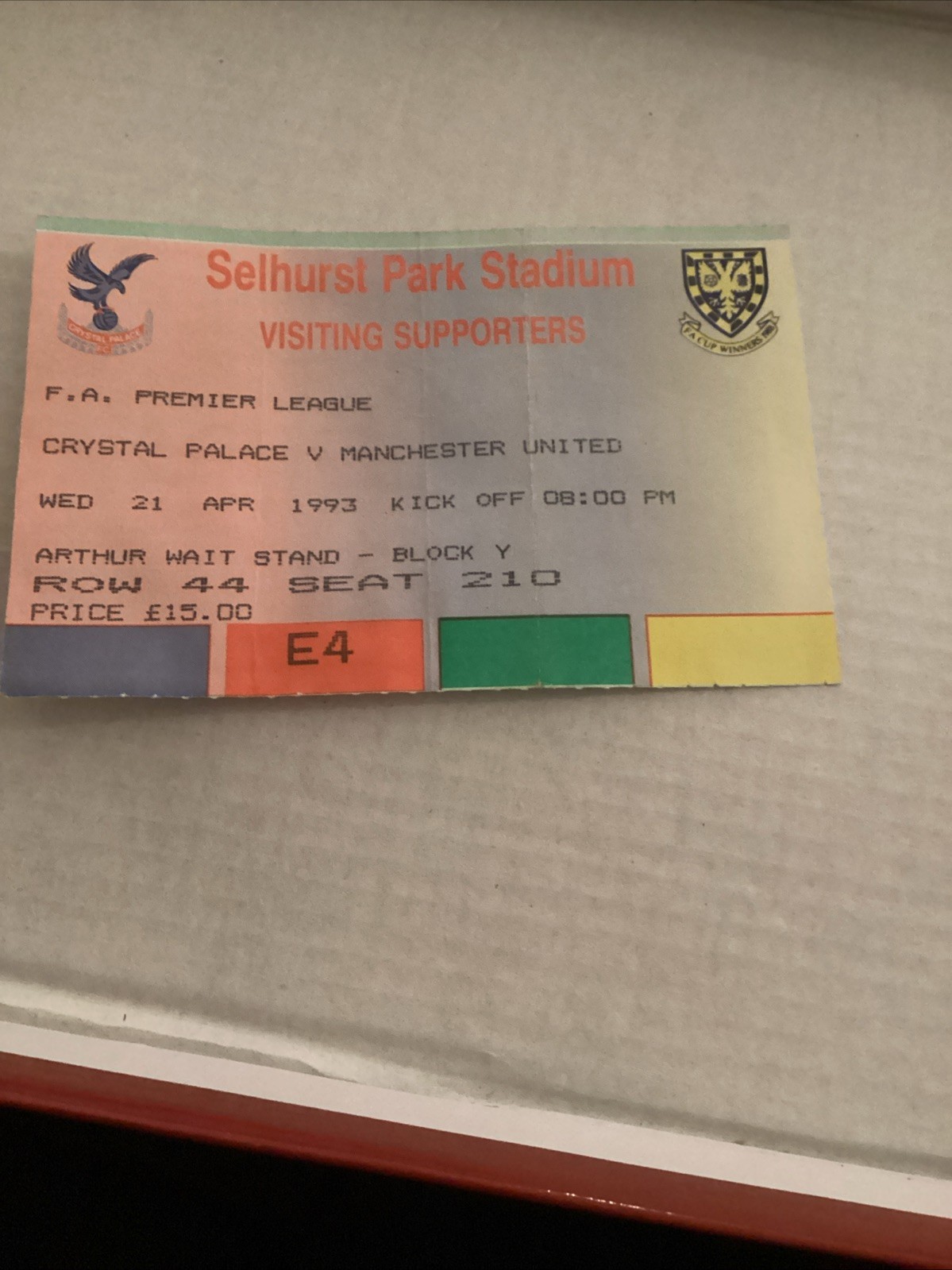 Crystal Palace v Manchester United 1992/93 Match Ticket for sale on Ebay