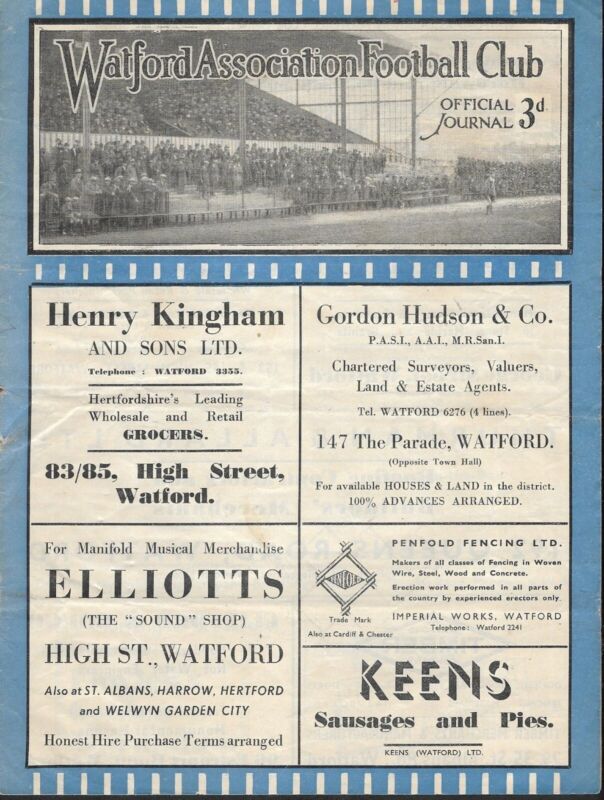 Watford v Bristol City. Division 3 South. 1946-1947 for sale on Ebay