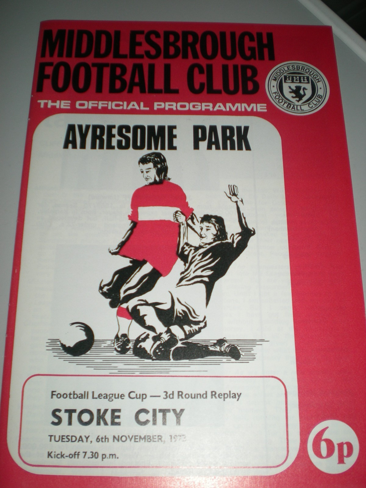 MIDDLESBROUGH v STOKE CITY, FL CUP,6th NOV 73,NO WRITING/STAPLES. MINT CONDITION for sale on Ebay