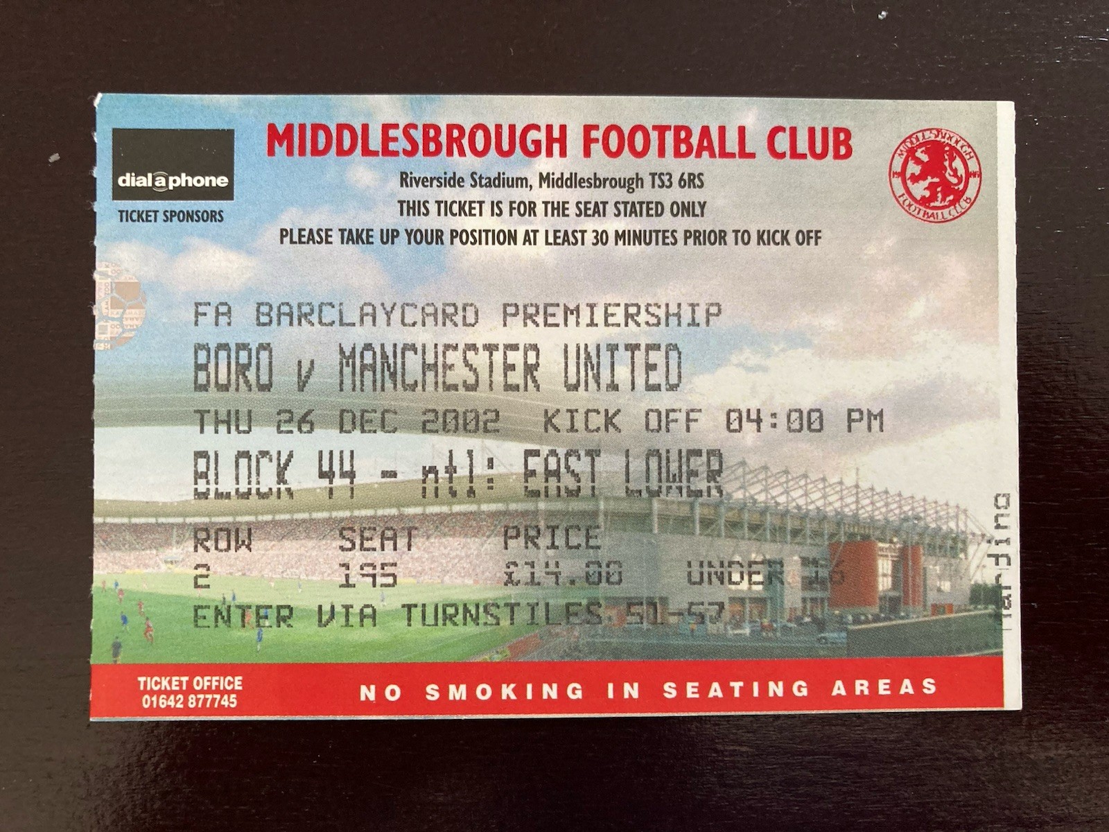 Middlesbrough Boro V Manchester United FA Premiership 2002 Ticket Stub for sale on Ebay
