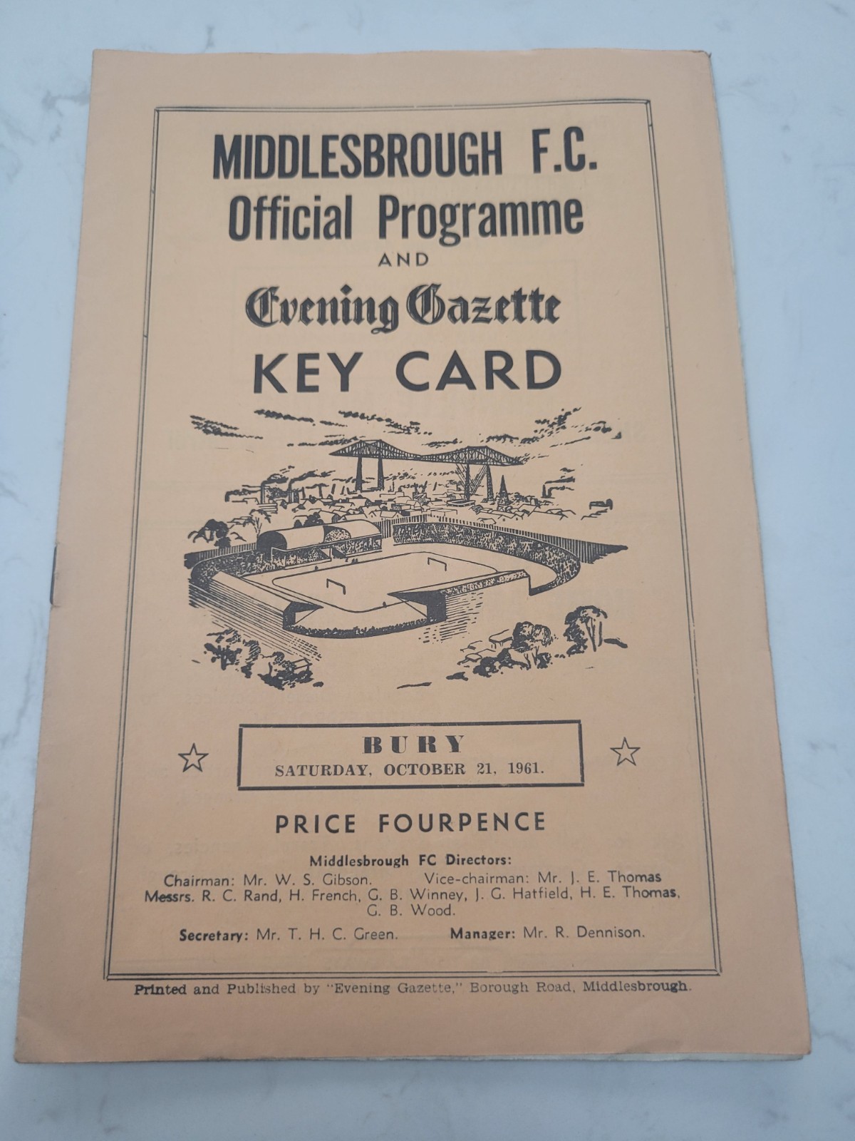 Middlesbrough V Bury 21.10. 1961 - Division 2 for sale on Ebay