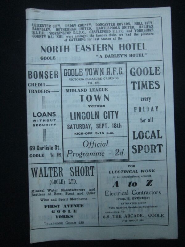 Goole Town v Lincoln City Sept 18th 1954 Football Programme C42 for sale on Ebay
