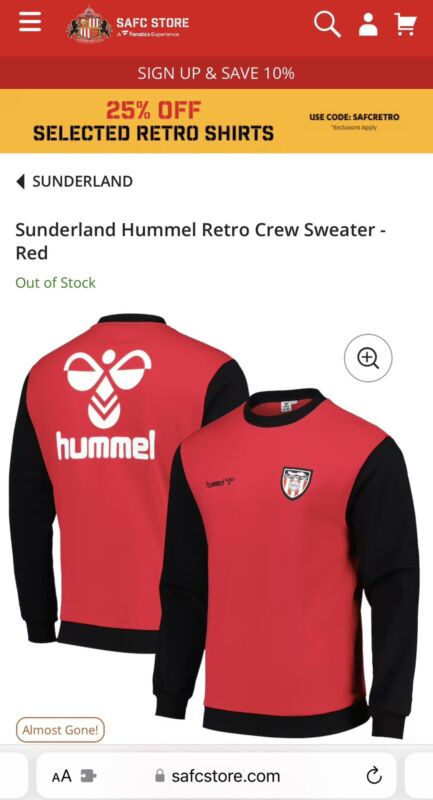 Sunderland AFC Hummel Retro Crew Sweater Large (L) Red for sale on Ebay