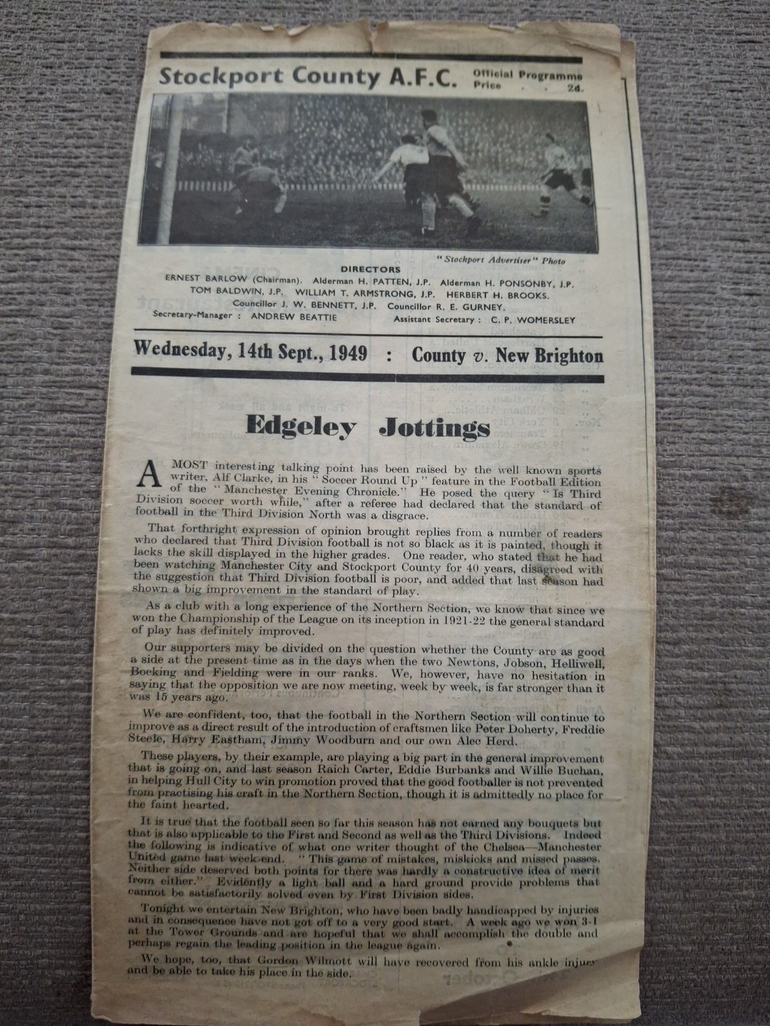 Stockport County v New Brighton programme.  14/9/1949 for sale on Ebay