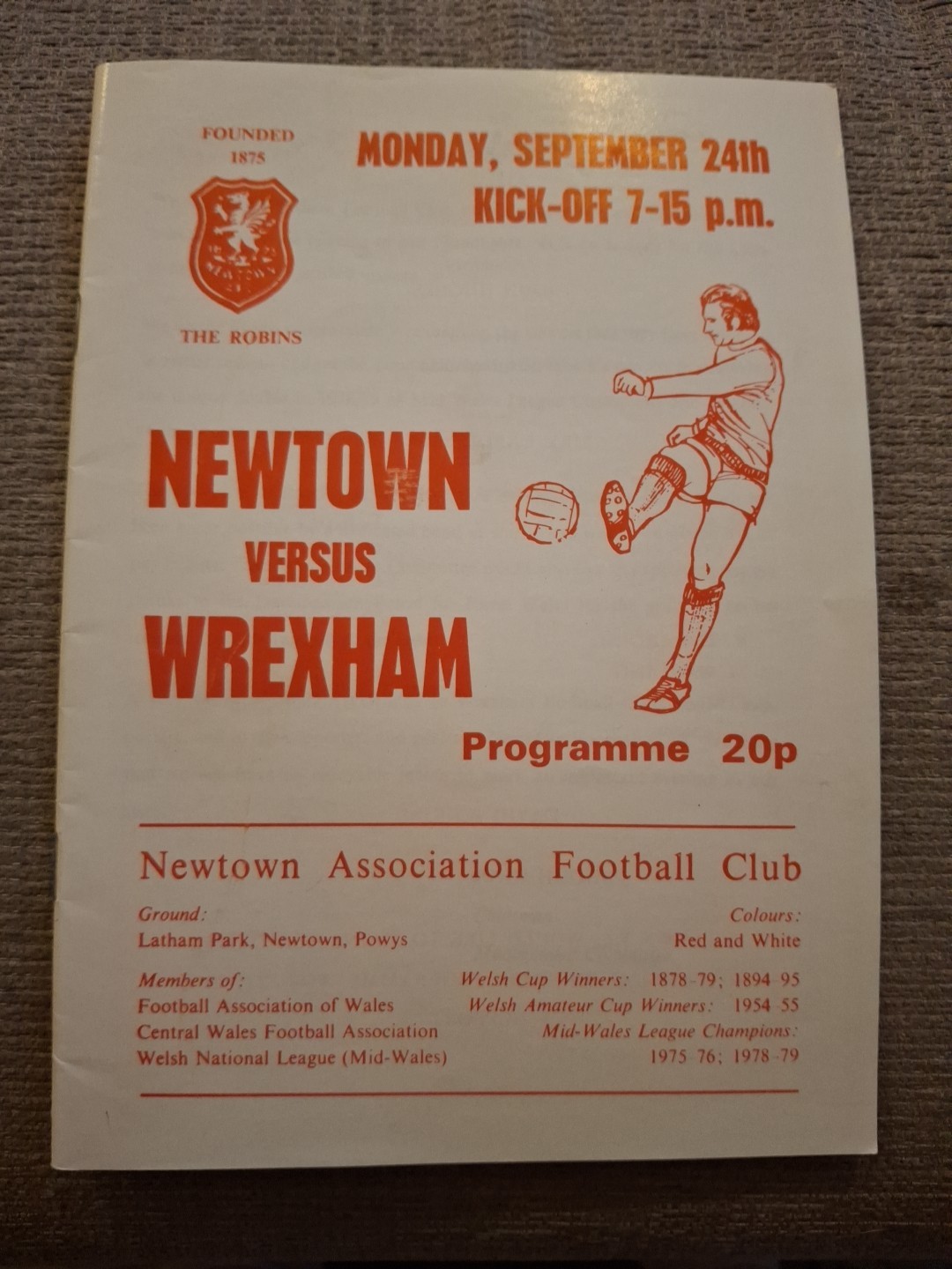 Newtown v Wrexham friendly programme.  24/9/1979 for sale on Ebay