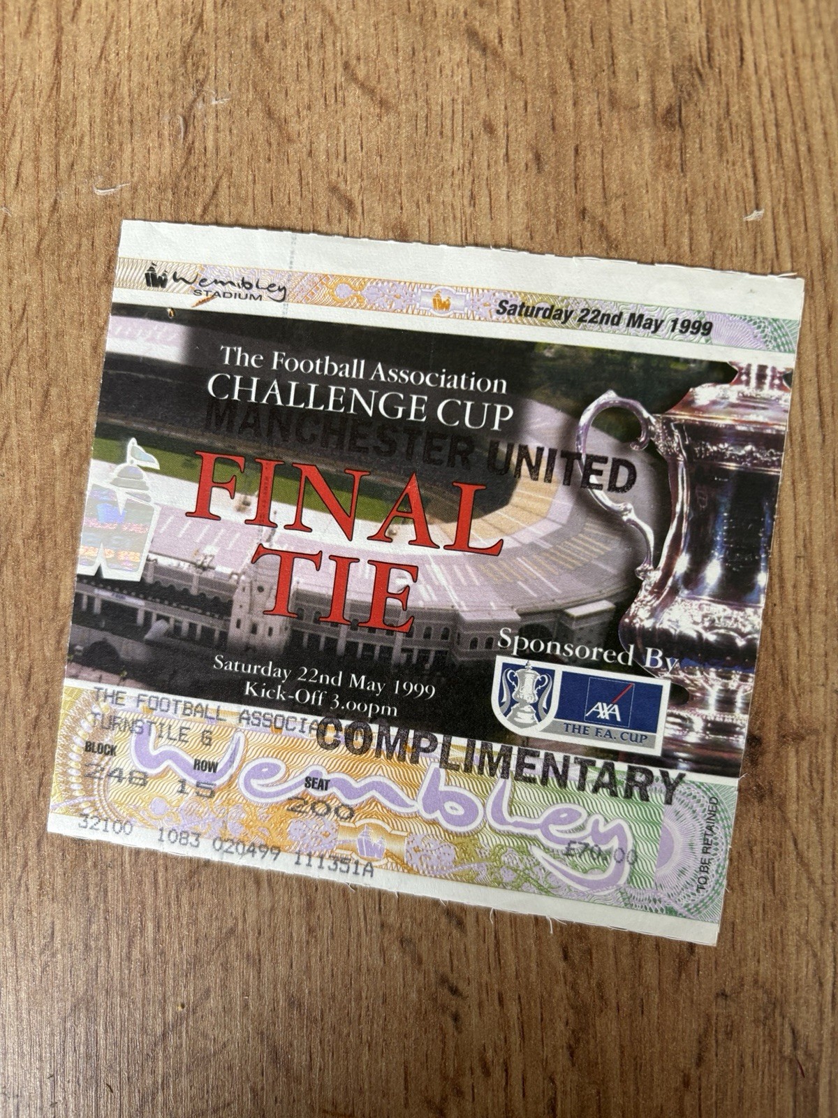99 FA CUP FINAL TICKET MANCHESTER UNITED UTD V NEWCASTLE UNITED WEMBLEY STADIUM  for sale on Ebay