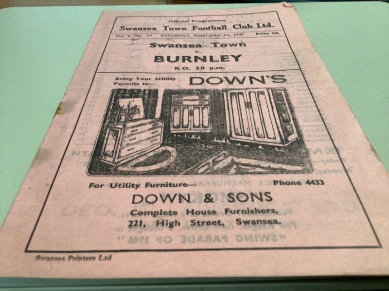 Football Programme, Swansea Town v Burnley, 01st February 1947. for sale on Ebay