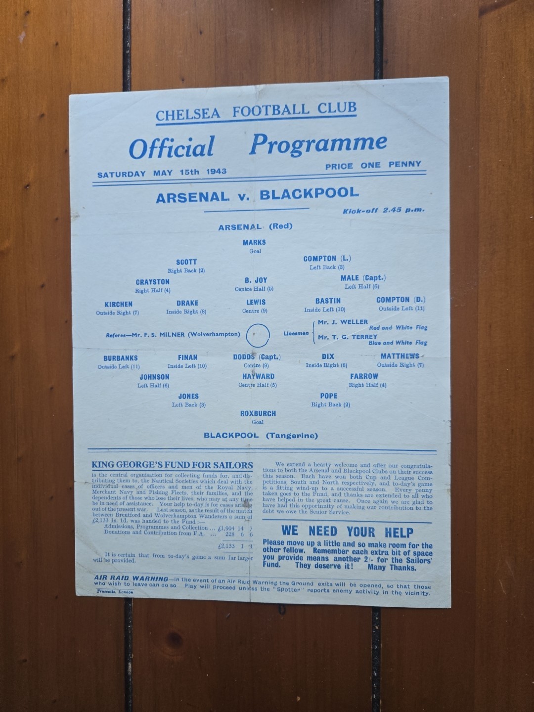 1943 Fa War Cup Final Arsenal V Blackpool for sale on Ebay