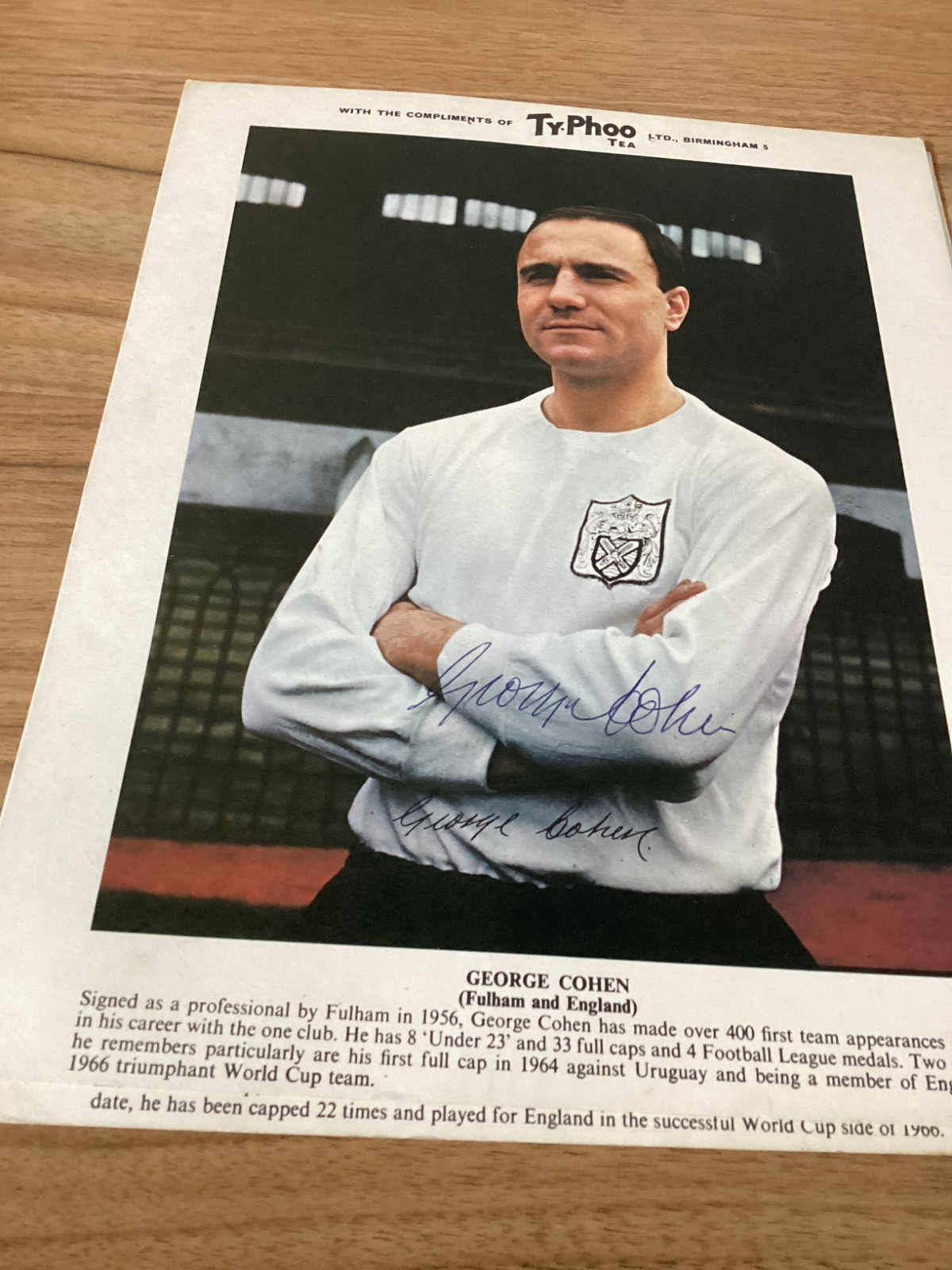 GEORGE COHEN 1966 WORLD CUP AUTOGRAPHED  SIGNED TYPHOO CARD ENGLAND & FULHAM for sale on Ebay