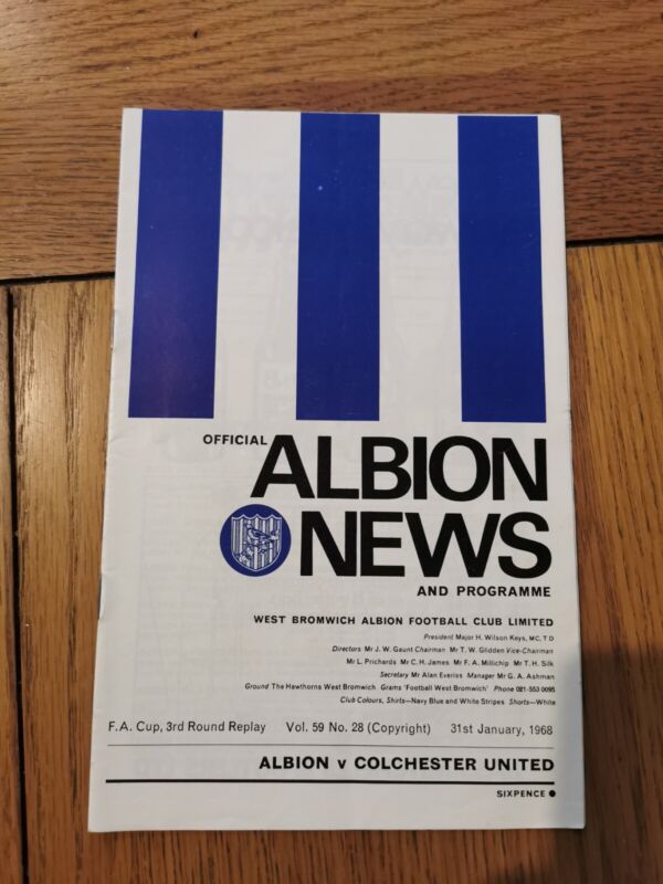 West Bromwich Albion V Colchester United 31/1/68 FA CUP  Programme  for sale on Ebay