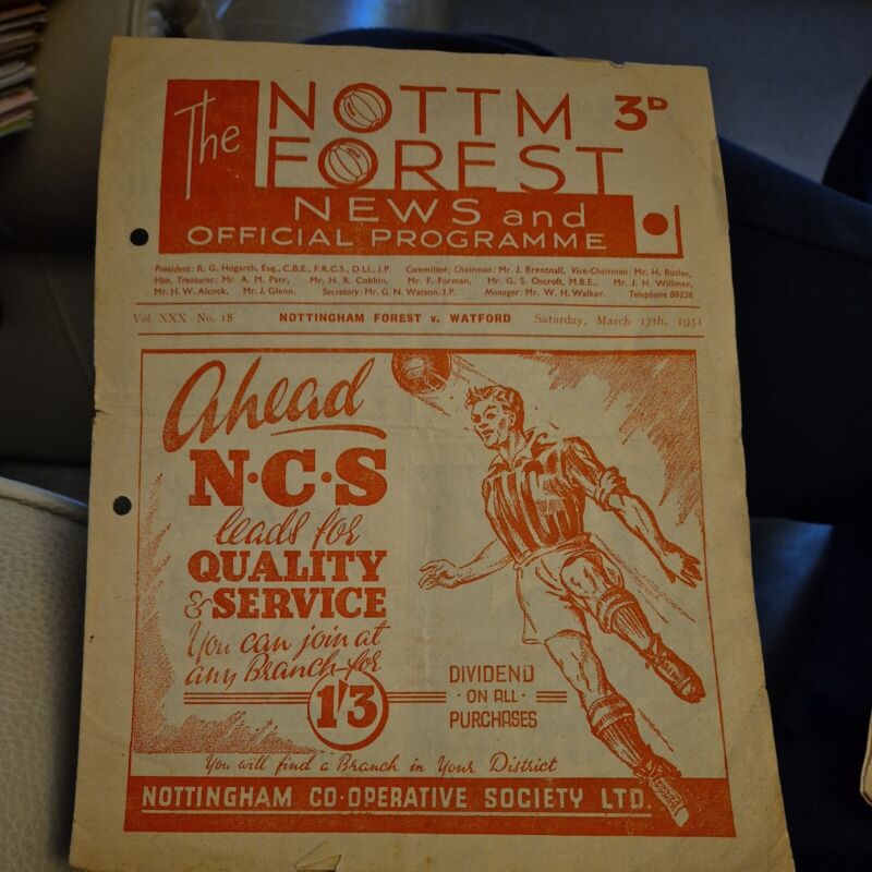 Nottingham Forest V Watford 17th March 1951 for sale on Ebay