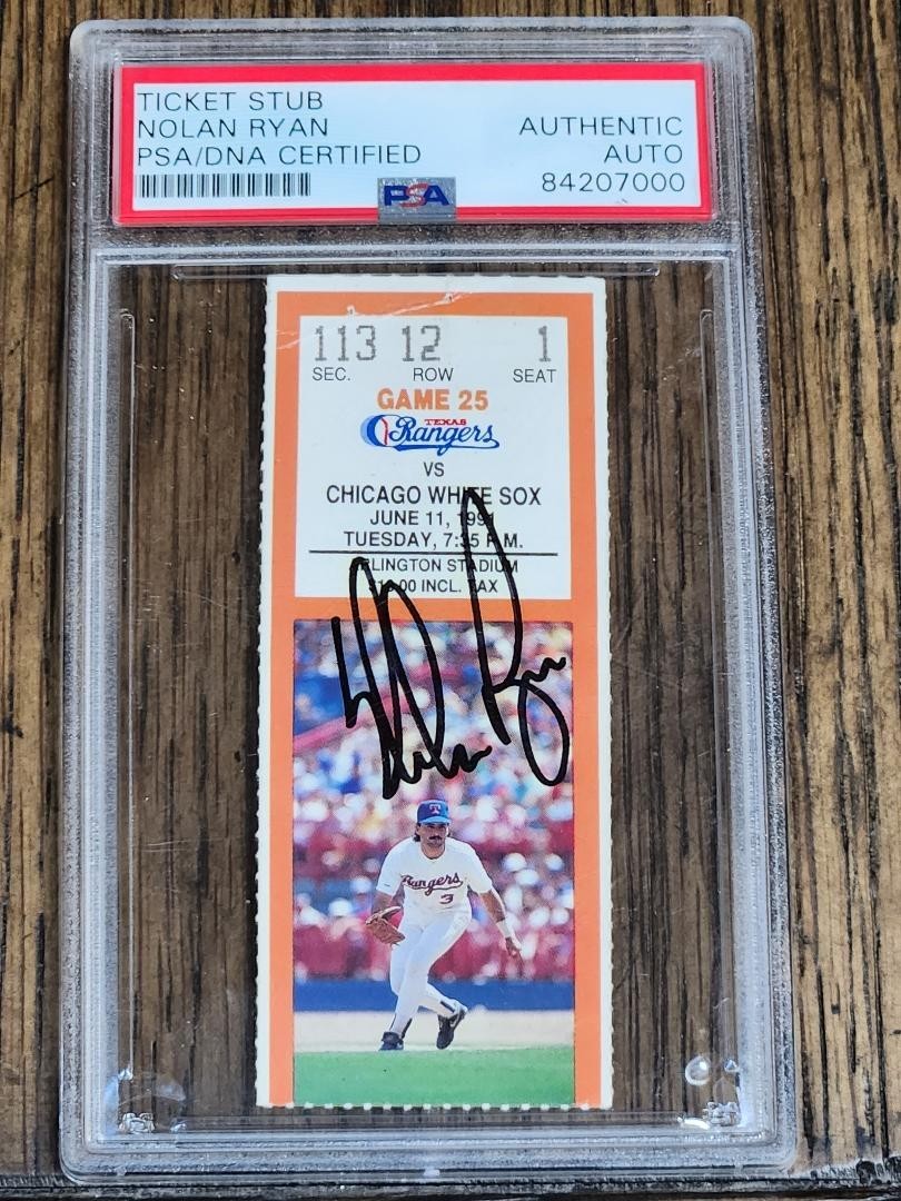 Nolan Ryan Signed  Ticket From  Final Shutout Of His Career PSA 1991 Rangers Sox for sale on Ebay