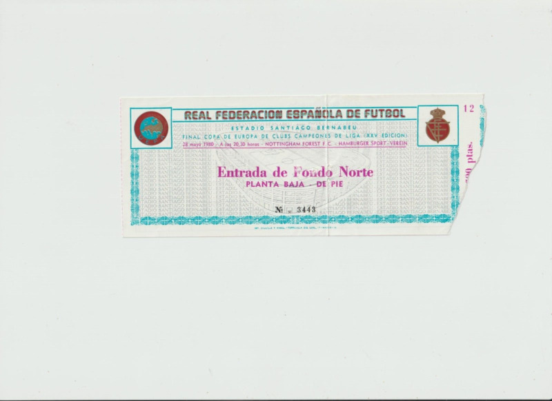 1980 European Cup Final TICKET! Notts.Forest v Hamburg. for sale on Ebay