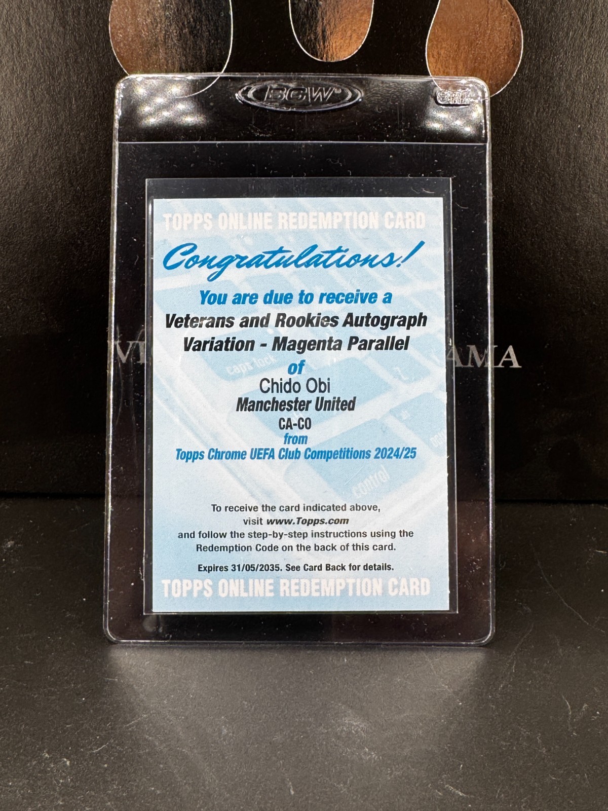 Chido Obi Auto Magenta Redemption - Manchester United Topps Chrome UEFA 2024/25 for sale on Ebay