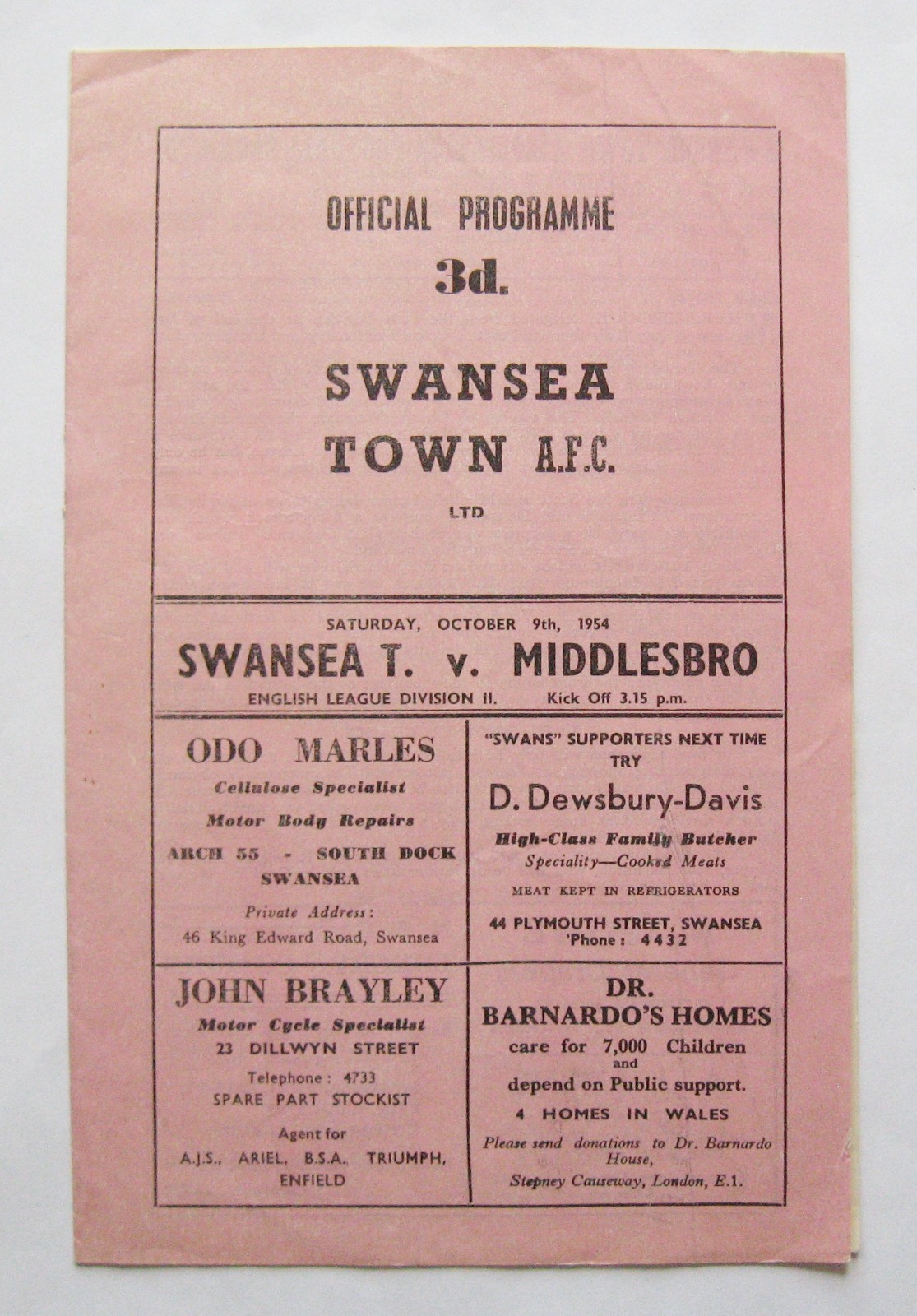 SWANSEA TOWN v MIDDLESBROUGH 1954/1955 *VG Condition Football Programme* for sale on Ebay