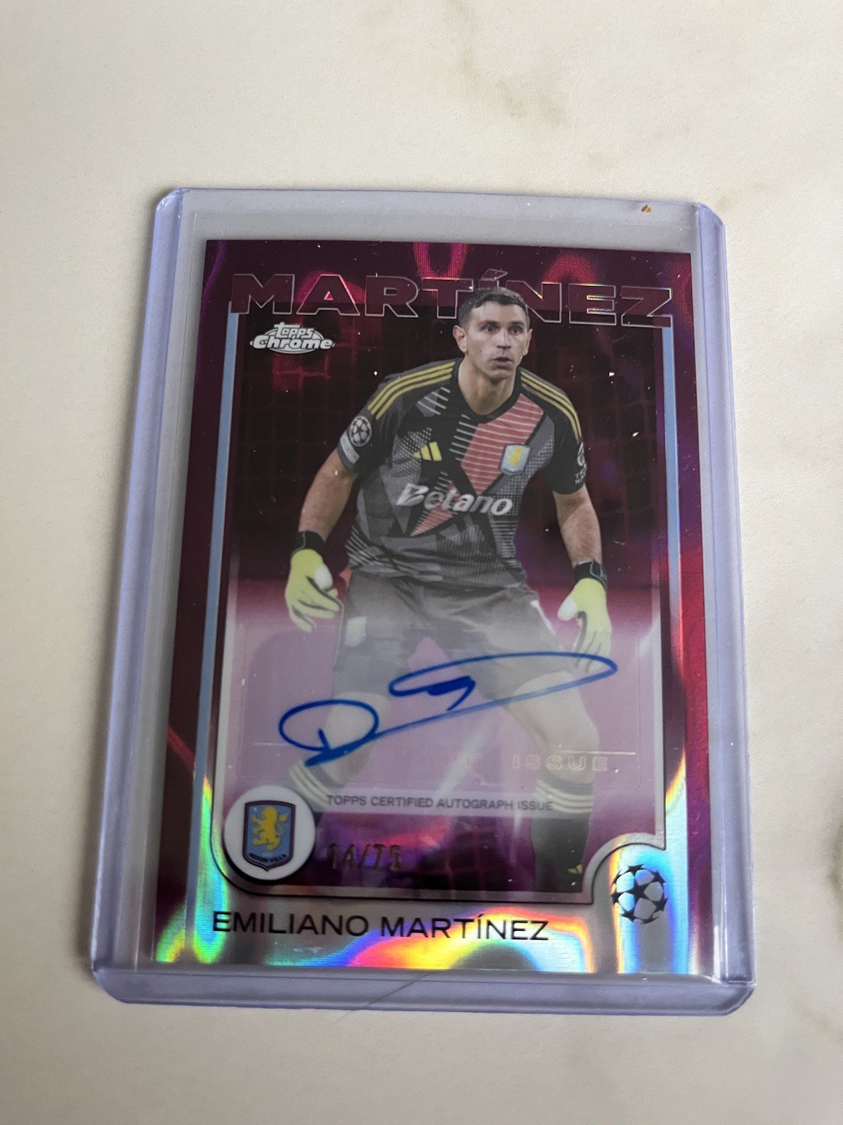 TOPPS CHROME  24/25 EMILIANO MARTINEZ ASTON VILLA AUTO /75 for sale on Ebay