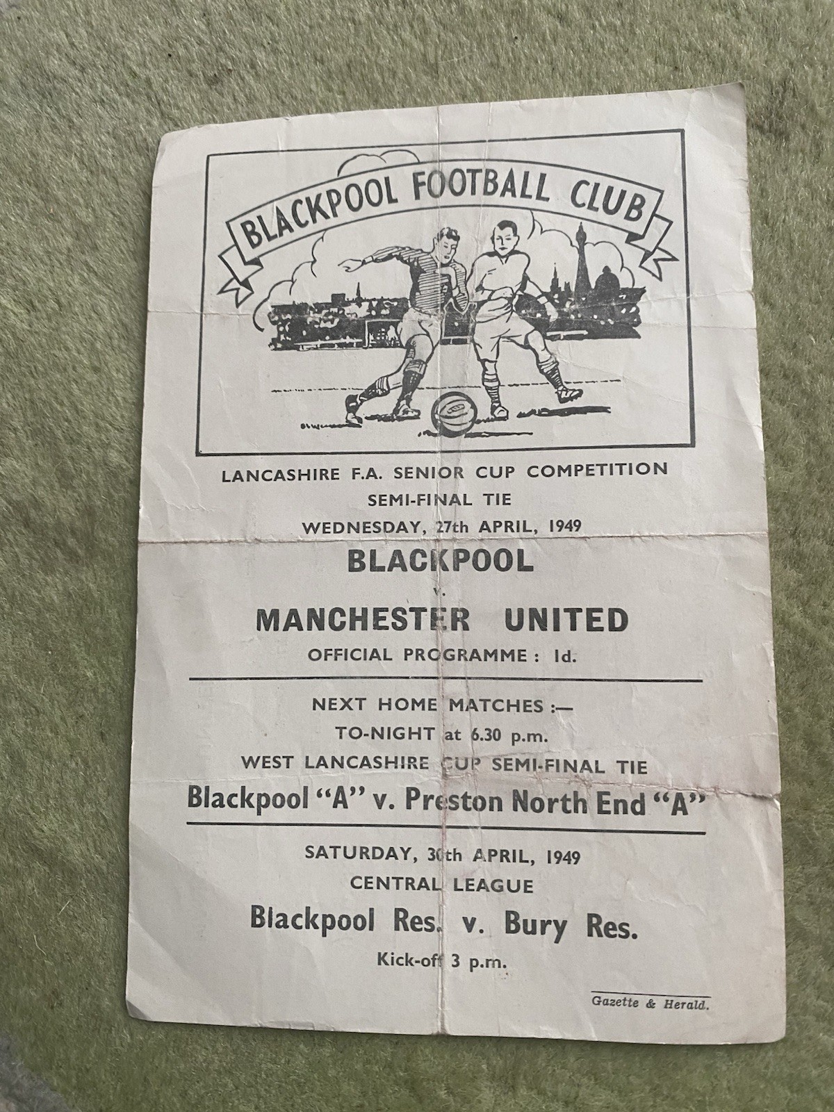 Blackpool v Manchester United Senior Cup 27/04/1949 for sale on Ebay