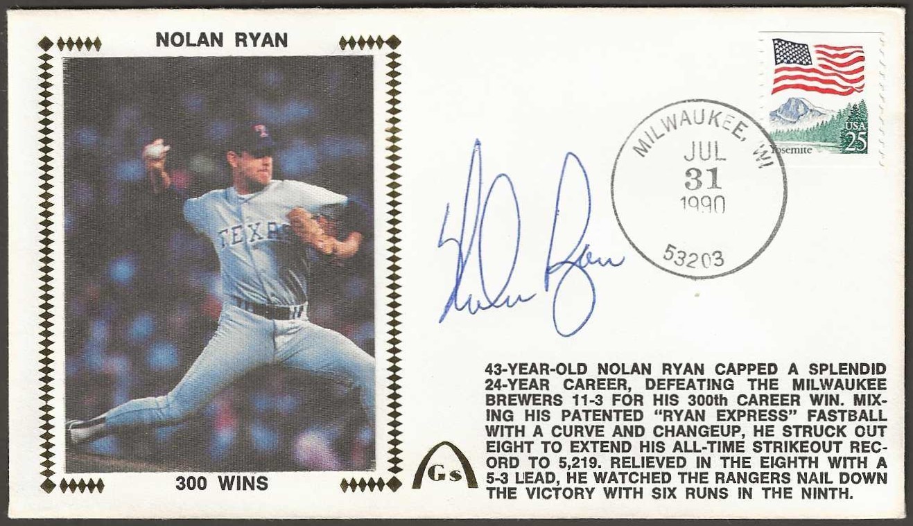 Nolan Ryan Signed 300 Wins Gateway Stamp Cachet Texas Rangers Astros Mets Angels for sale on Ebay