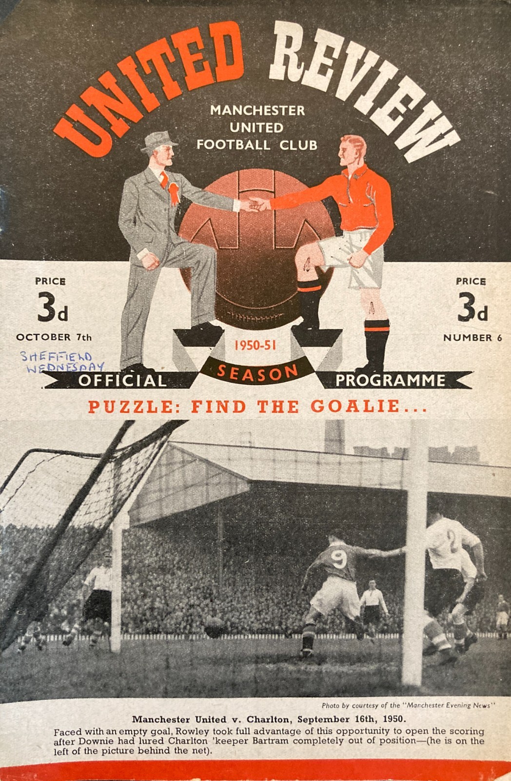 Manchester United v Sheffield Wednesday Div 1 1950/51 for sale on Ebay