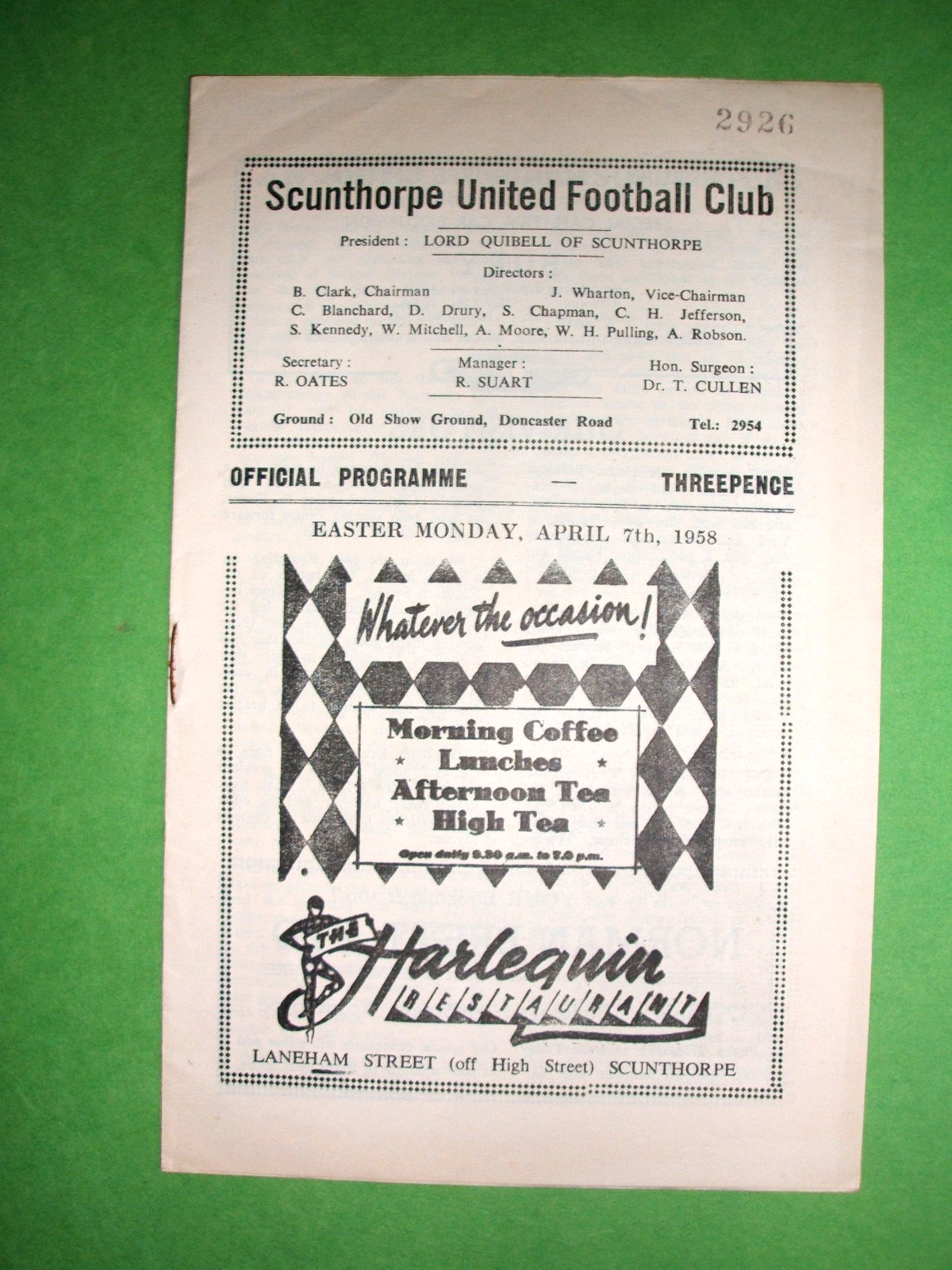 SCUNTHORPE V WREXHAM ( MON 7TH APRIL 1958) for sale on Ebay