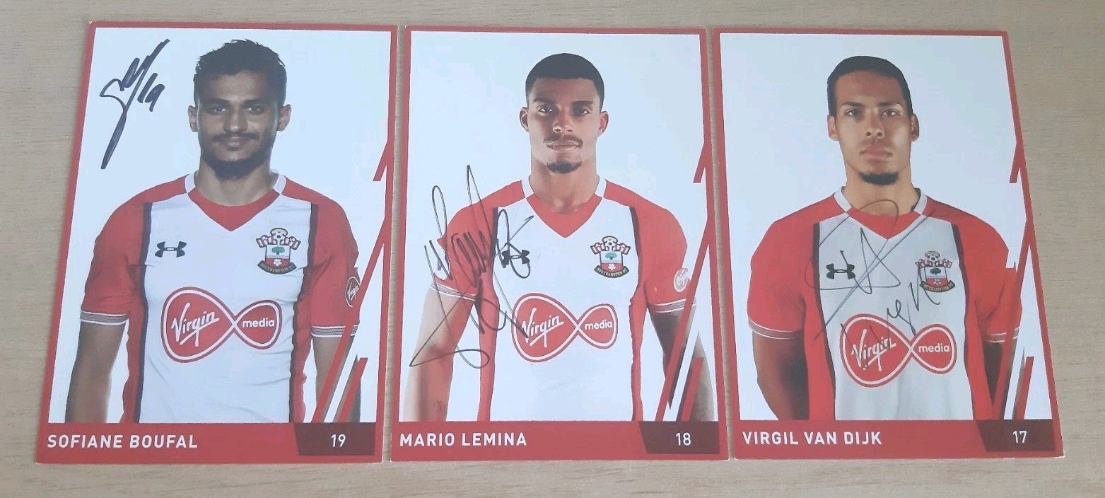 3 X Hand Signed Southampton Official Club Players Cards 2017-18 Van Dijk Lemina  for sale on Ebay