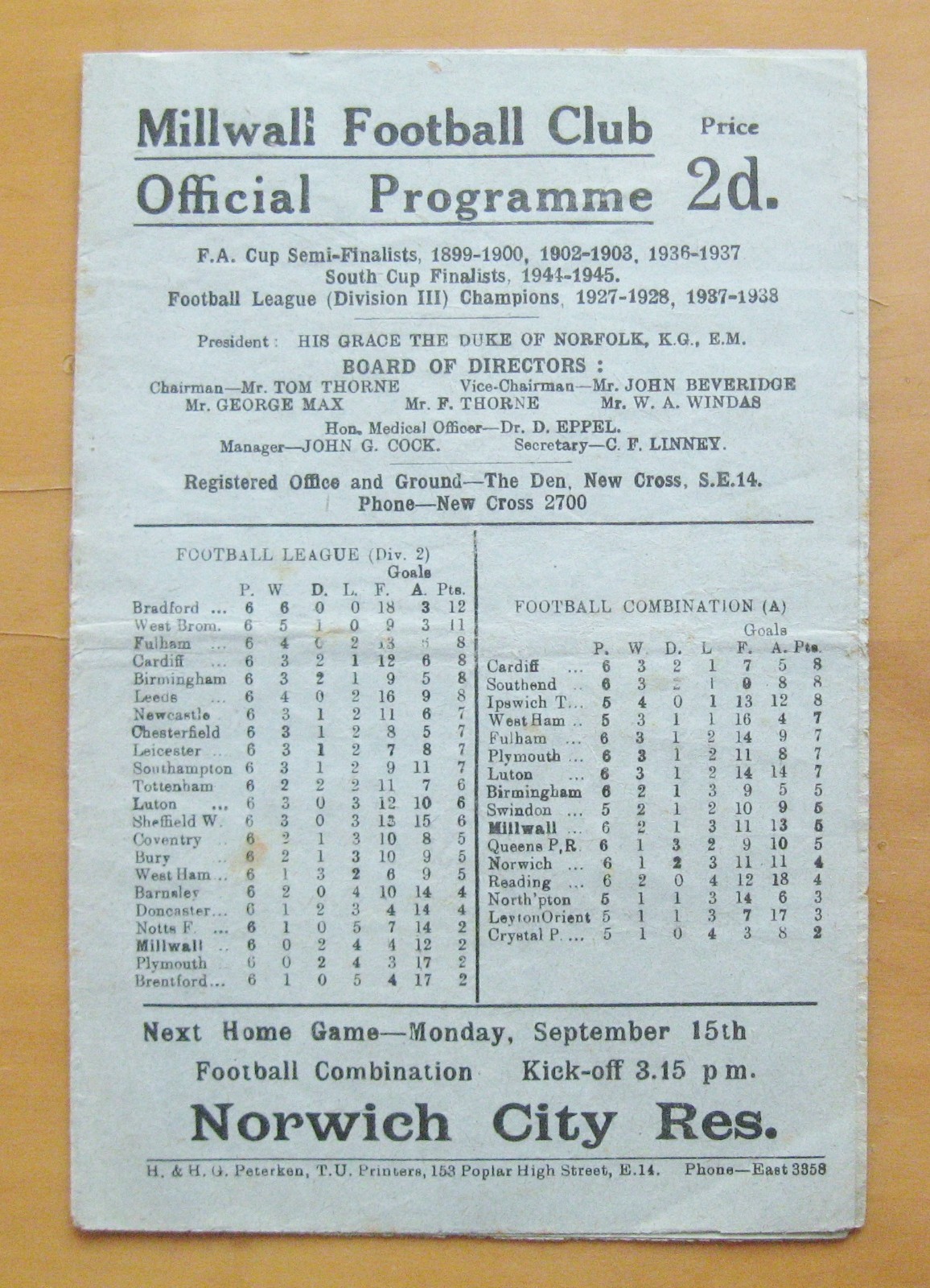 MILLWALL v NOTTINGHAM FOREST 1947/1948 *Good Condition Football Programme* for sale on Ebay