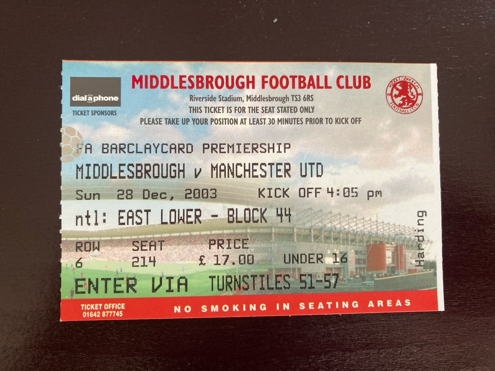 Middlesbrough Boro V Manchester United FA Premiership 2003 Ticket Stub for sale on Ebay