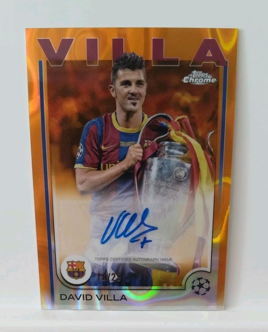 David Villa Auto ( 18/25 )  ( Orange ) , Topps Chrome UCC  2024/25 FC Barcelona  for sale on Ebay