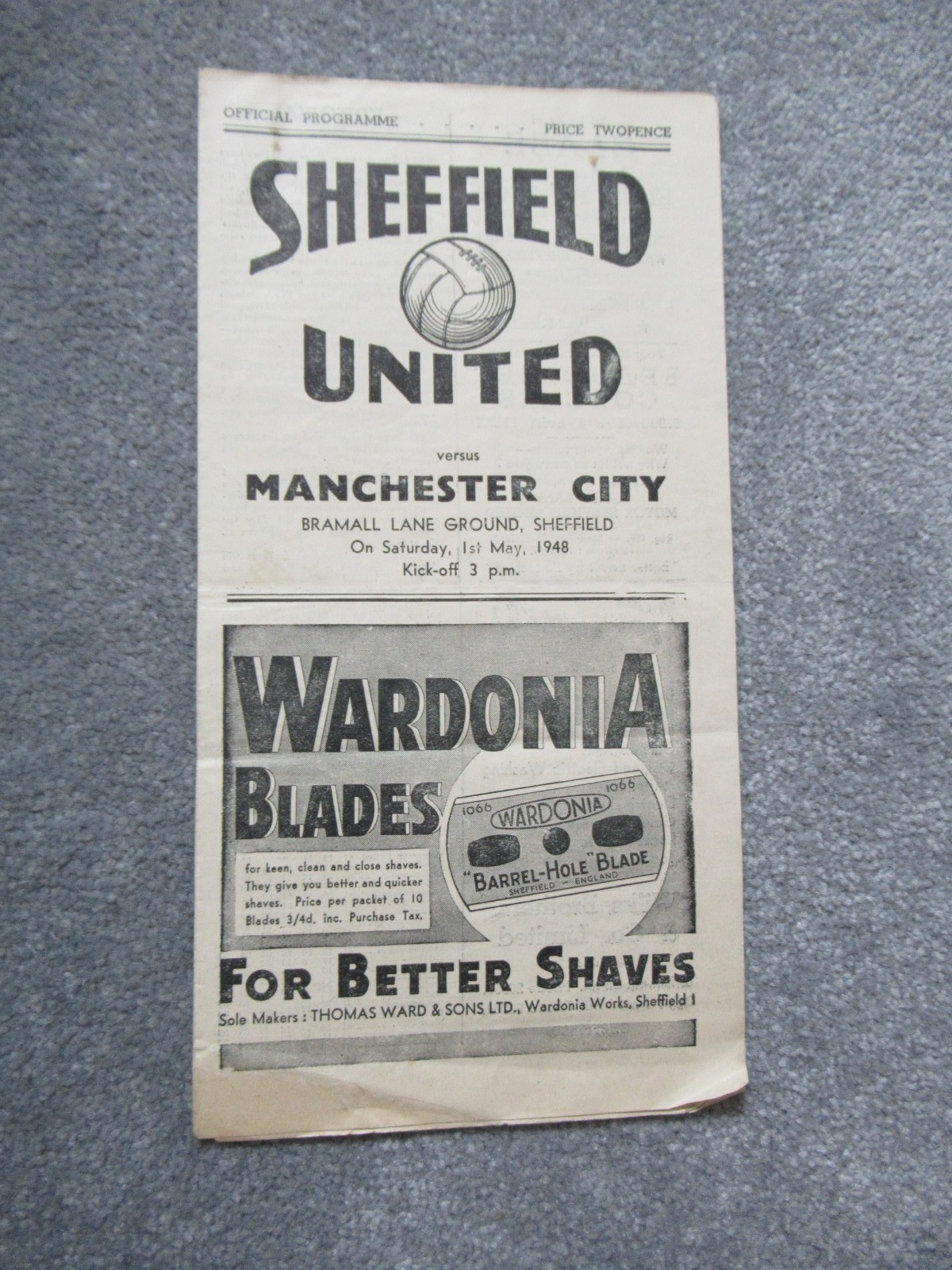 Sheffield United v Manchester City 1st May 1948 Division 1 for sale on Ebay