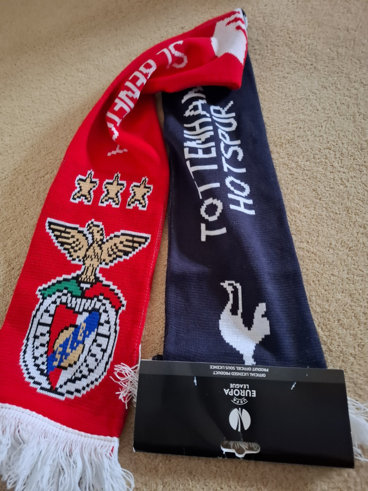 Half n Half Football Scarf Tottenham Hotspur v Benfica Unworn With Label  for sale on Ebay