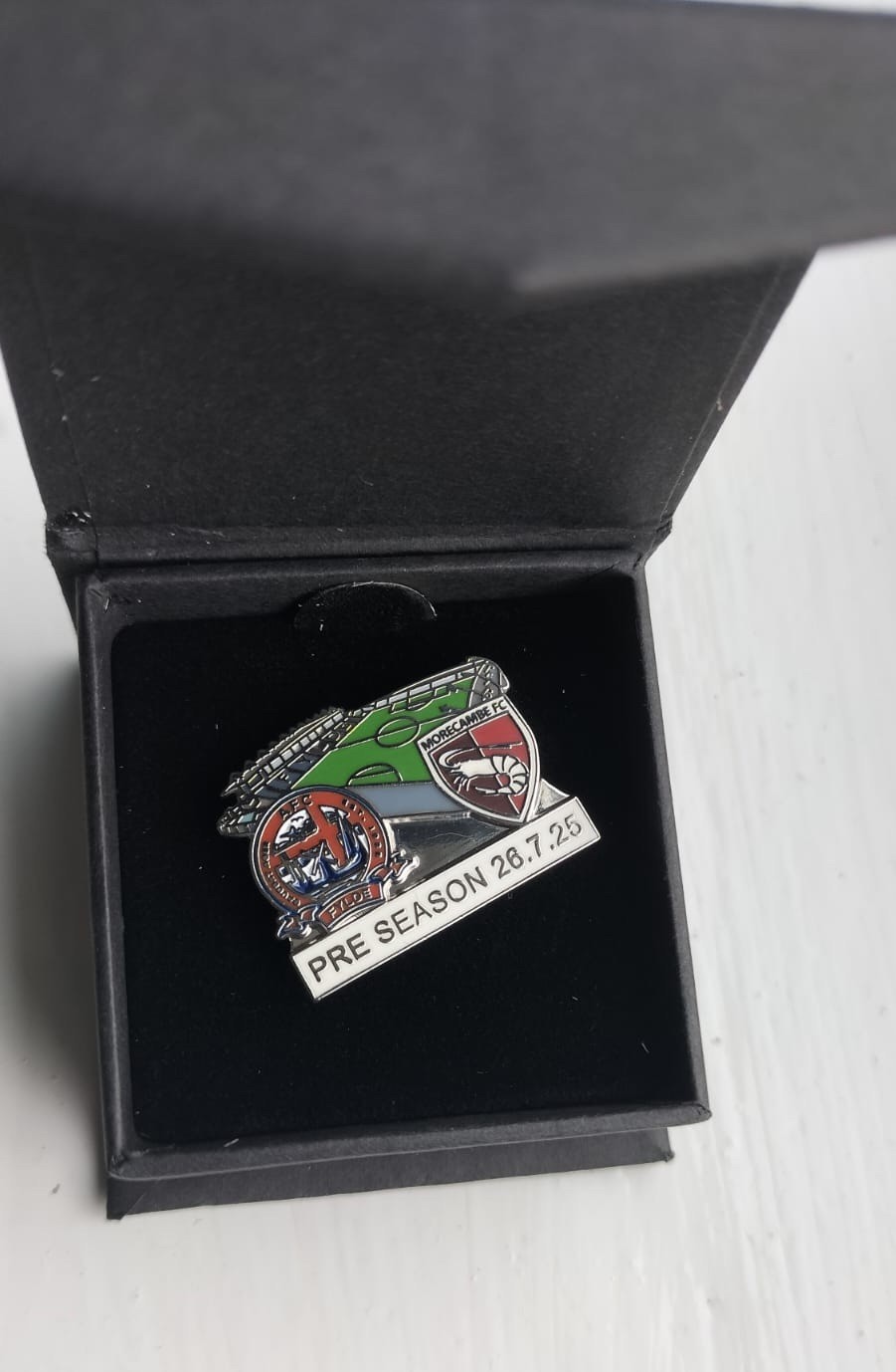 AFC Fylde v Morecambe FC 2025 Pre Season Friendly Enamel Metal Pin Badge in Box for sale on Ebay
