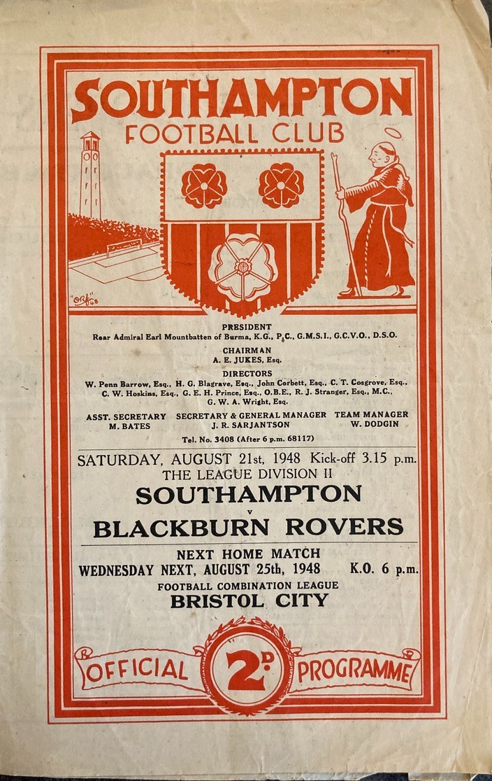 Southampton v Blackburn Rovers Div 2 1948/49 for sale on Ebay