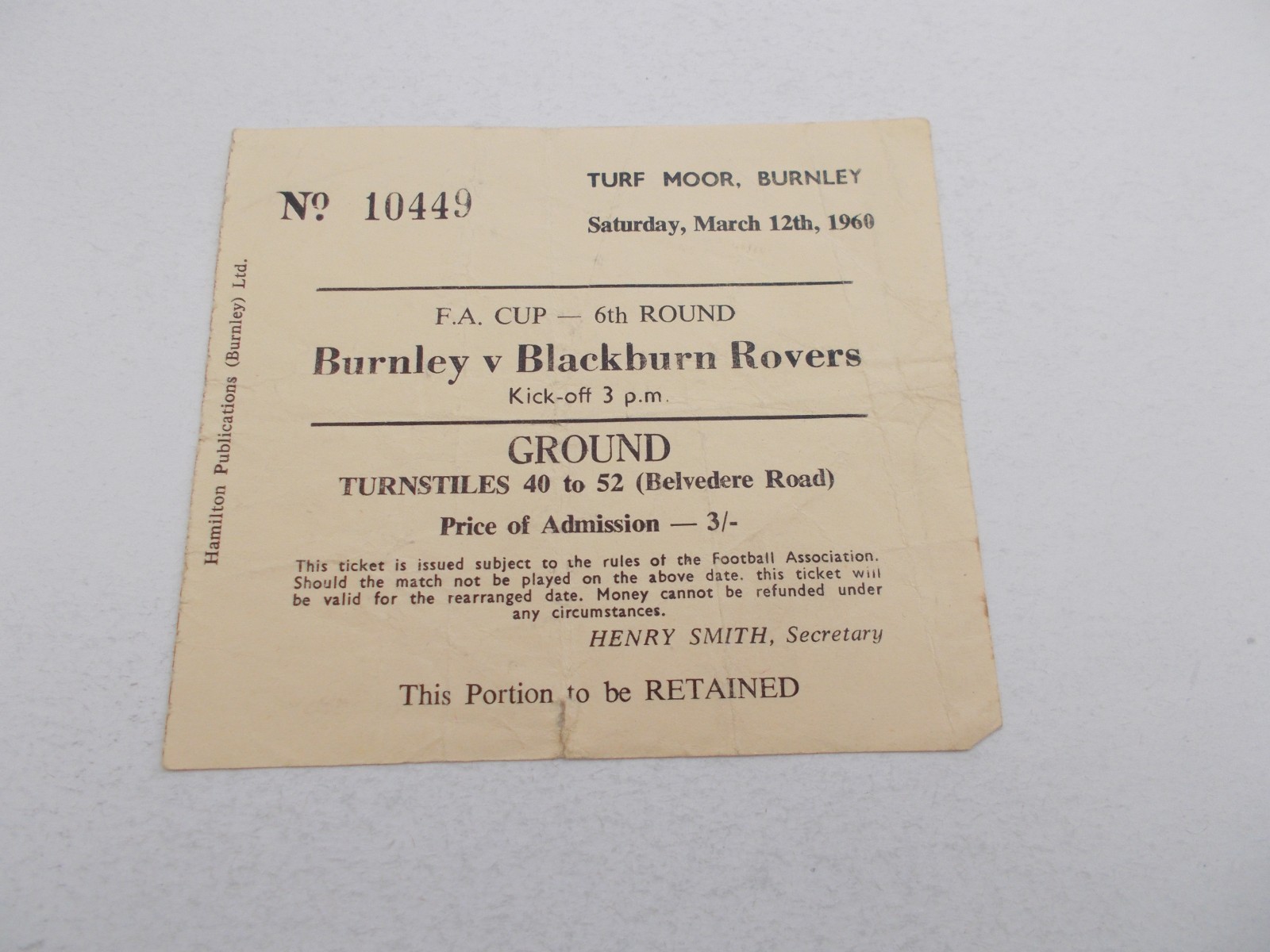 TICKET  Burnley  v  Blackburn Rovers  59/60  FA Cup for sale on Ebay