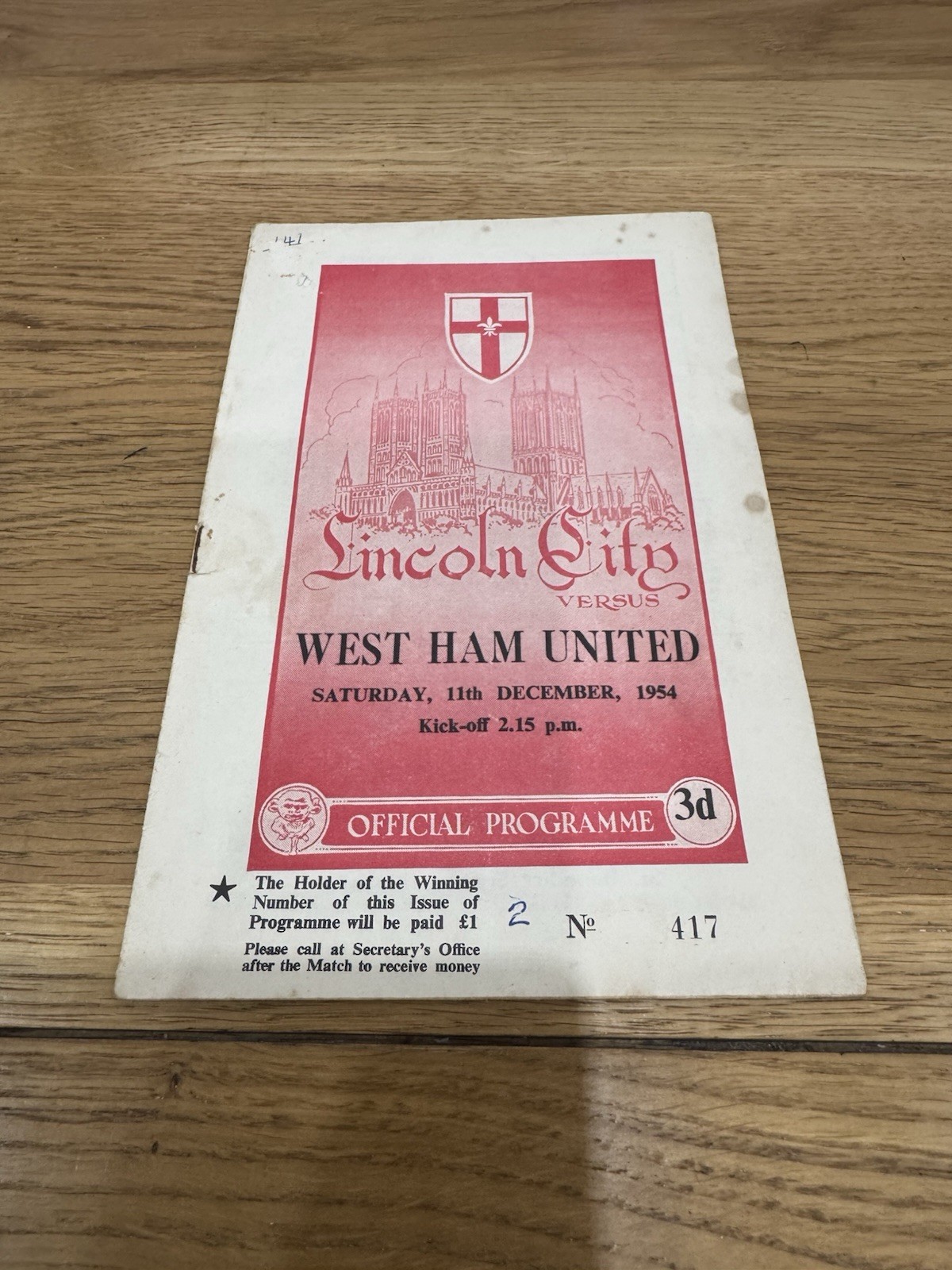 LINCOLN CITY V WEST HAM 1954-1955 for sale on Ebay