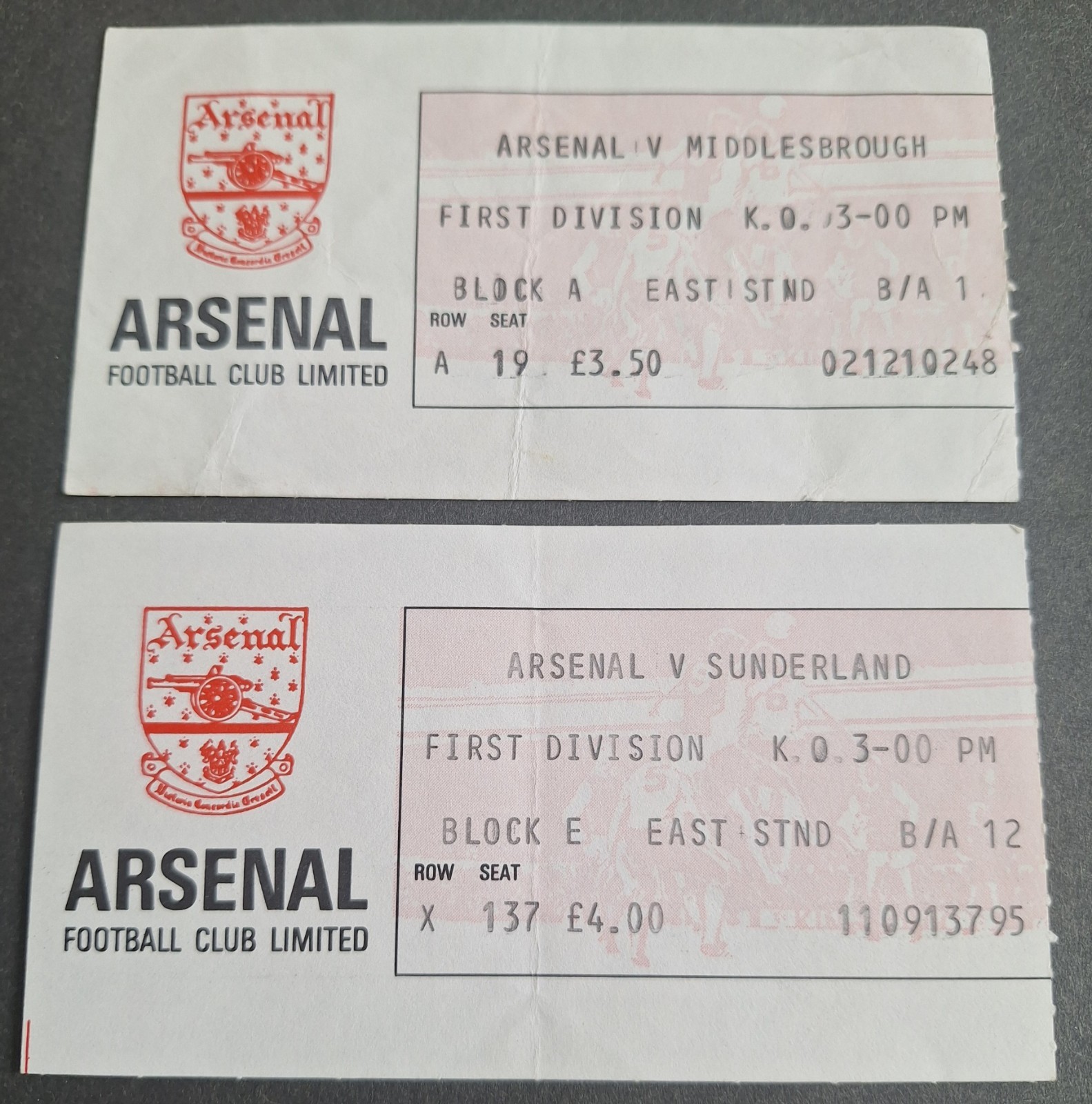 Arsenal versus Sunderland and Middlesbrough tickets home 1981/82 Season for sale on Ebay