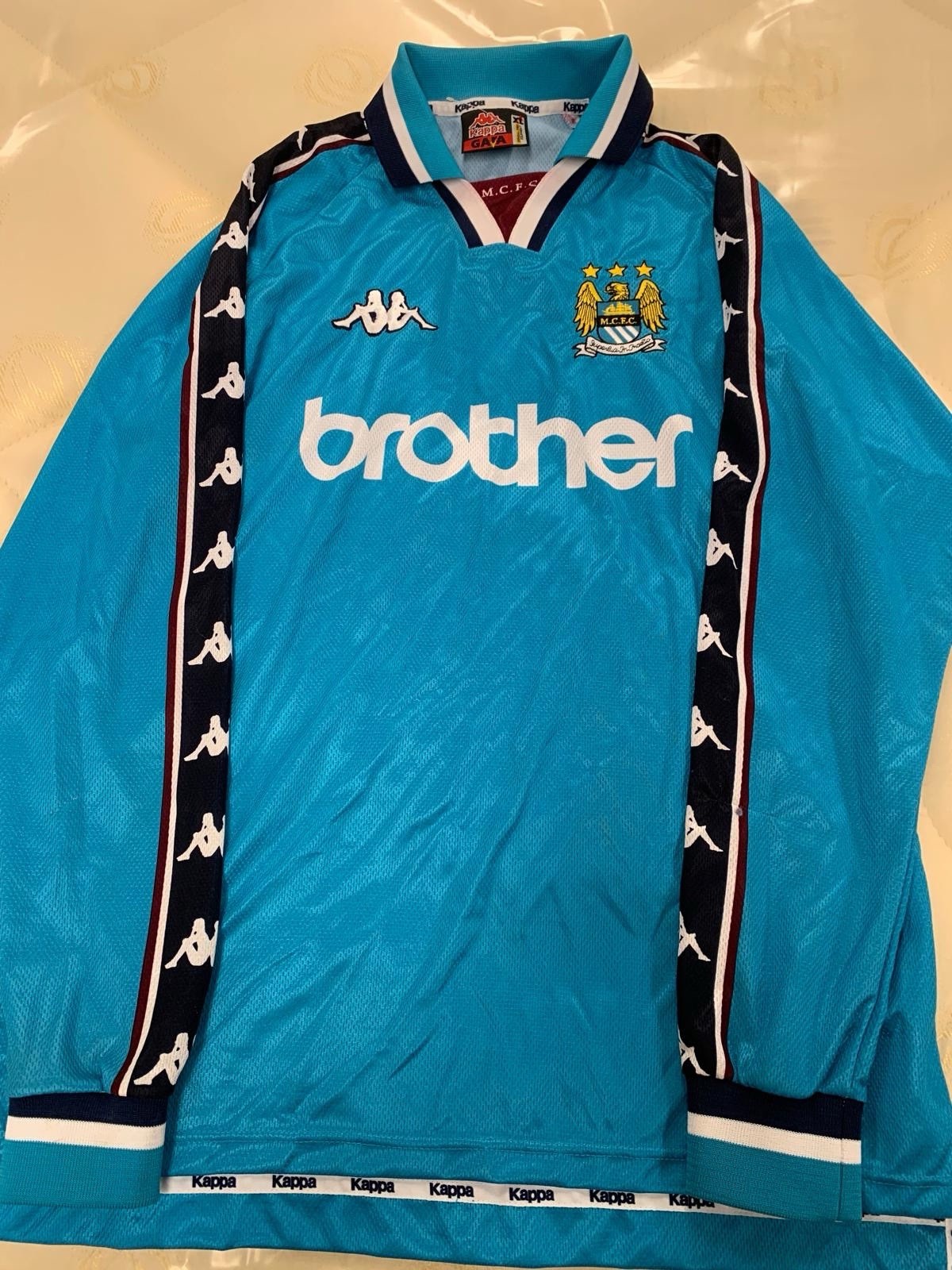 Manchester City 1997-99 Home Top XL Original Vintage Long sleeves Kappa Brother for sale on Ebay