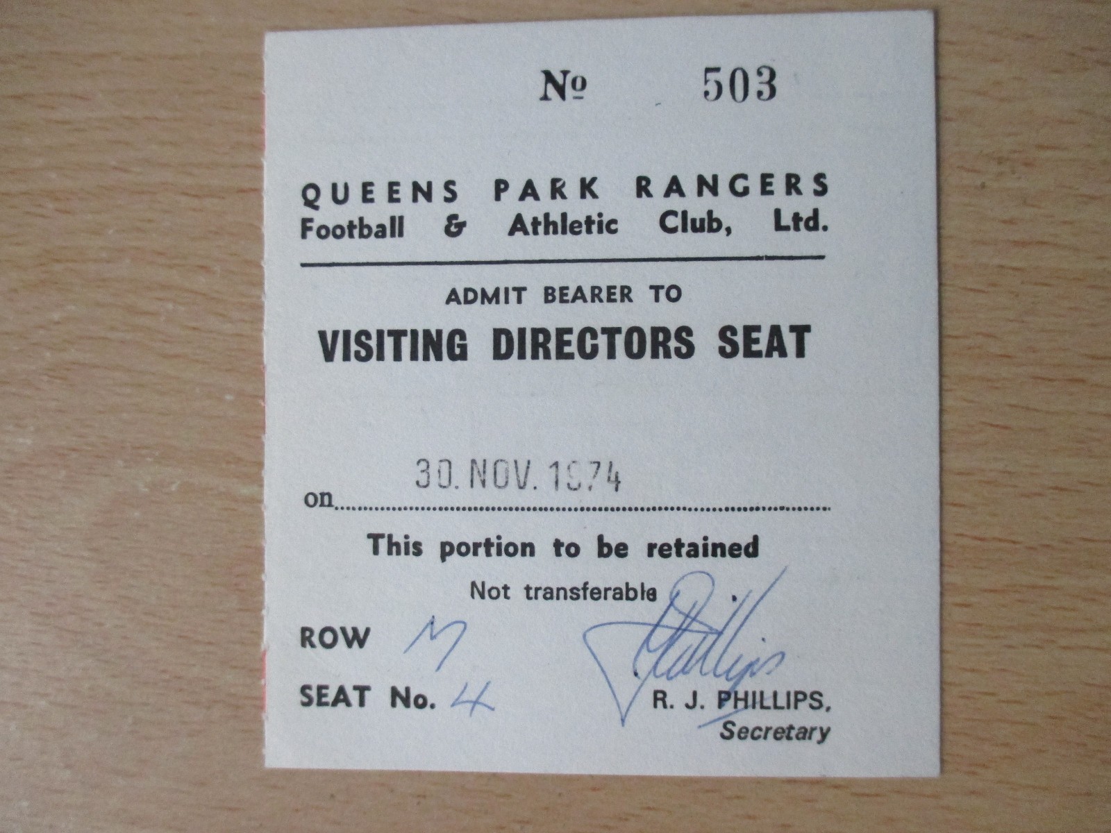 Queens Park Rangers v West Ham 1974 1st Div Directors ticket season 1974/75 QPR for sale on Ebay