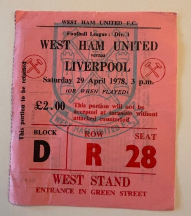 1977/78 Ticket West Ham United v Liverpool League Division 1 at Upton Park for sale on Ebay