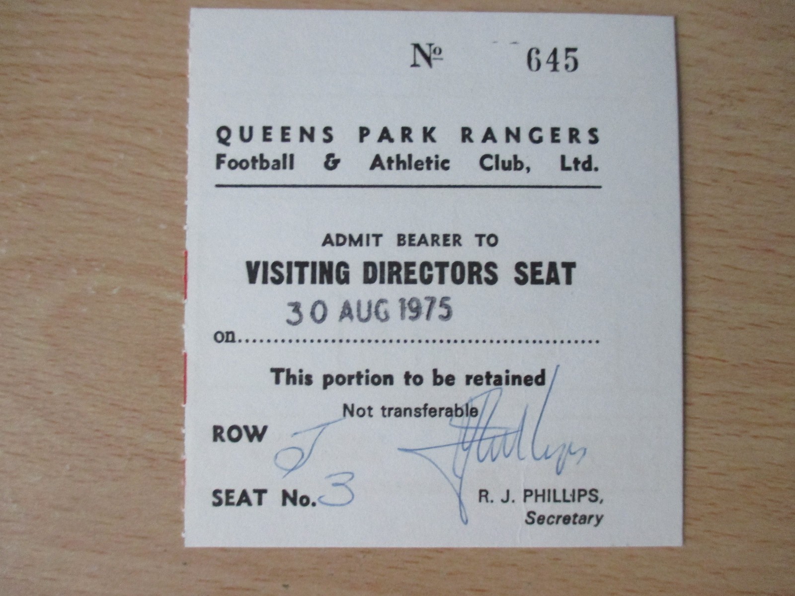Queens Park Rangers v West Ham 1975 1st Div Directors ticket season 1975/76 QPR for sale on Ebay