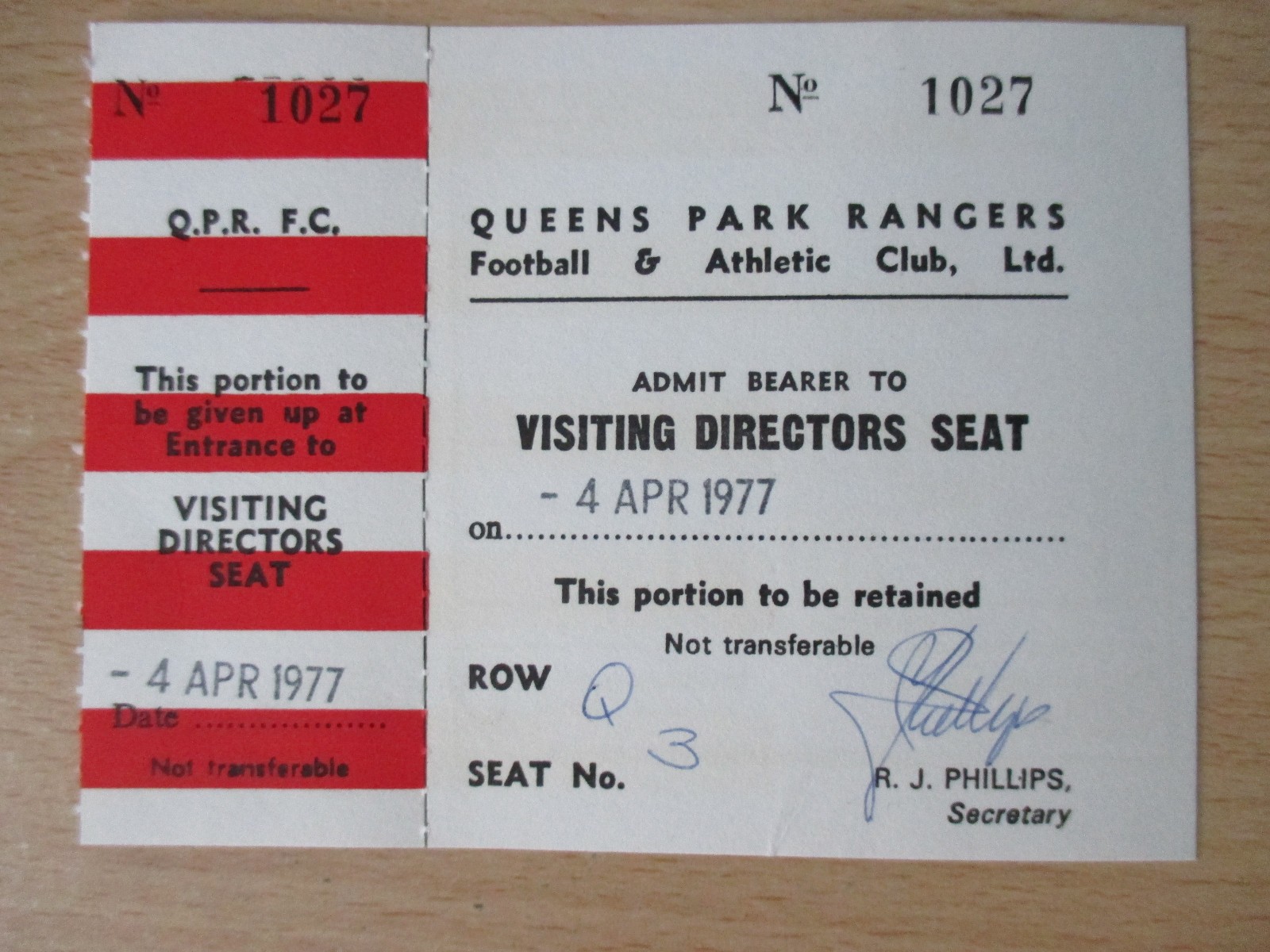 Queens Park Rangers v West Ham 1977 1st Div Directors ticket season 1976/77 rare for sale on Ebay