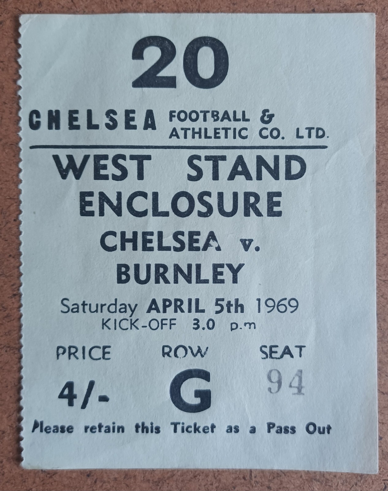 1968/69  CHELSEA v BURNLEY  DIVISION 1  USED MATCH TICKET  05/04/1969 for sale on Ebay