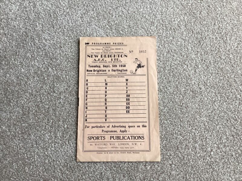 NEW BRIGHTON V DARLINGTON 1950/51 for sale on Ebay