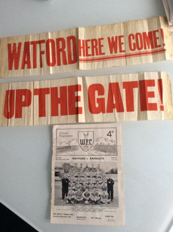 FA CUP GAME WATFORD V RAMSGATE 19.11.1955 WITH TWO PAPER GAME POSTERS for sale on Ebay