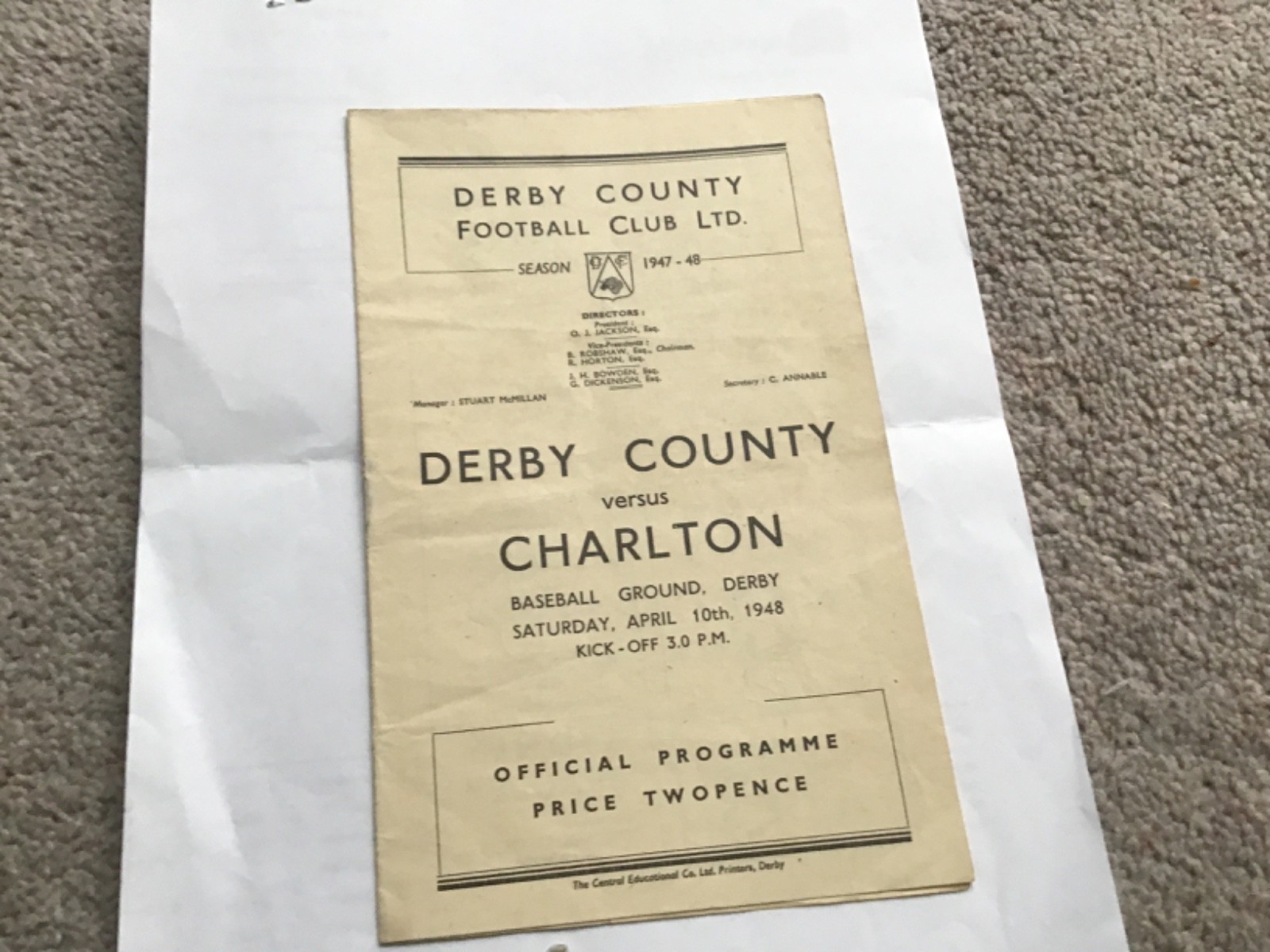 Derby County v Charlton Football Programme 10/4/1948. for sale on Ebay