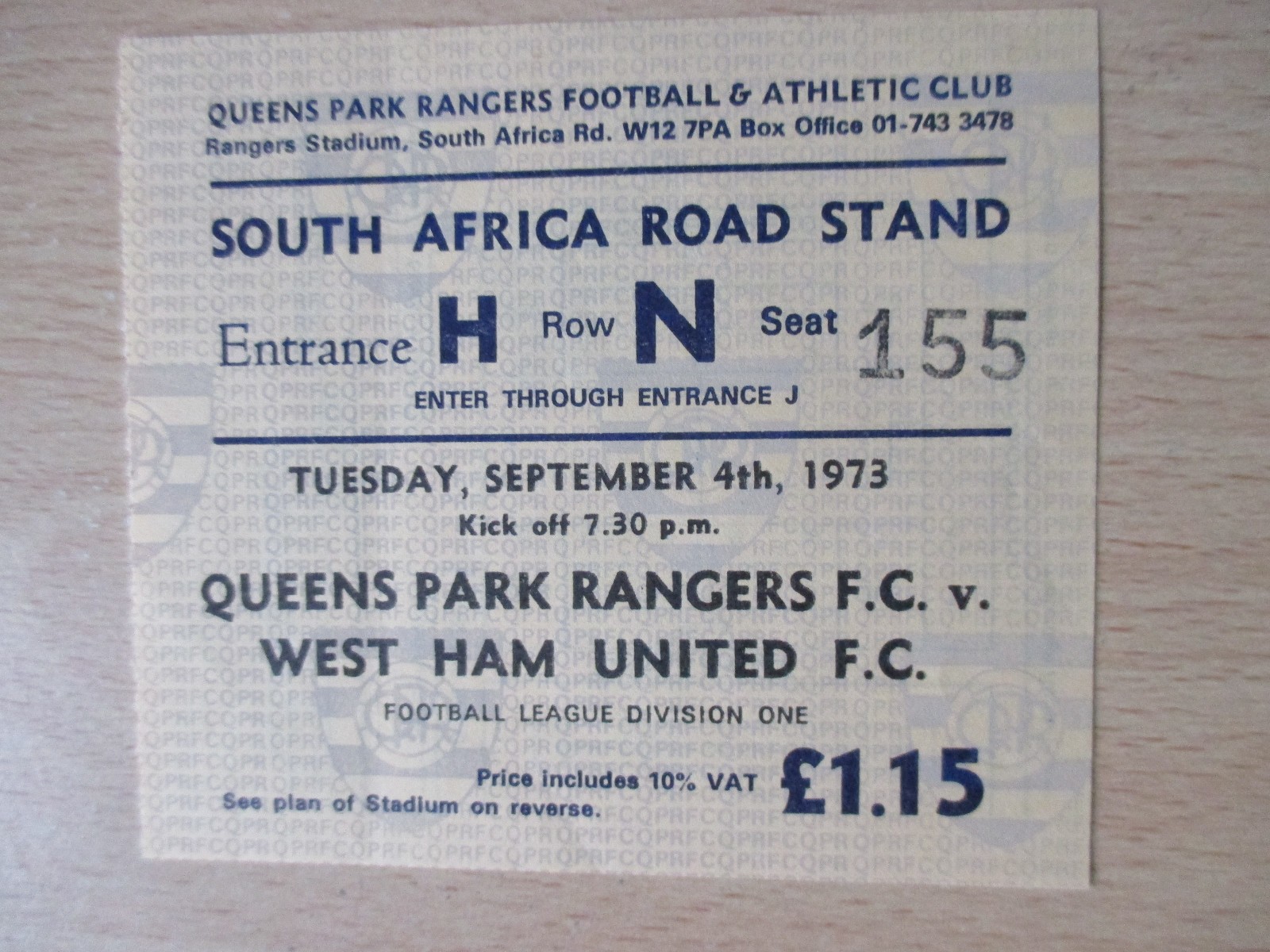 Queens Park Rangers v West Ham 1973 1st Div original ticket season 1973/74 QPR for sale on Ebay
