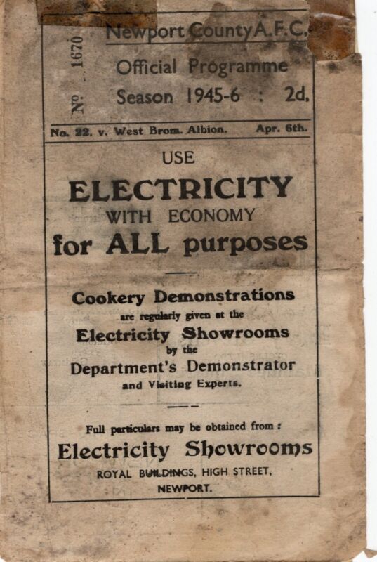 Newport County v West Bromwich Albion 1945/46 for sale on Ebay