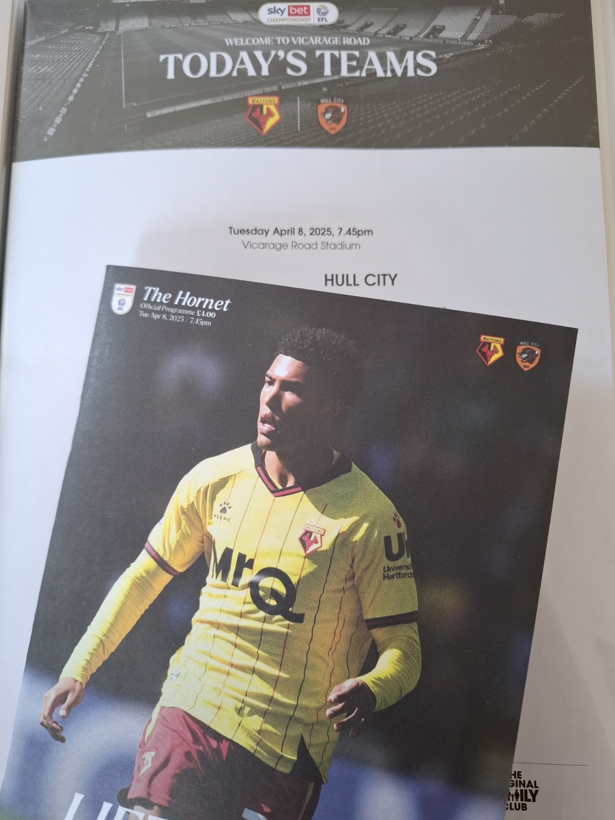 Watford v Hull City OFFICIAL  PROGRAMME + TEAMSHEET 08.04.2025. for sale on Ebay