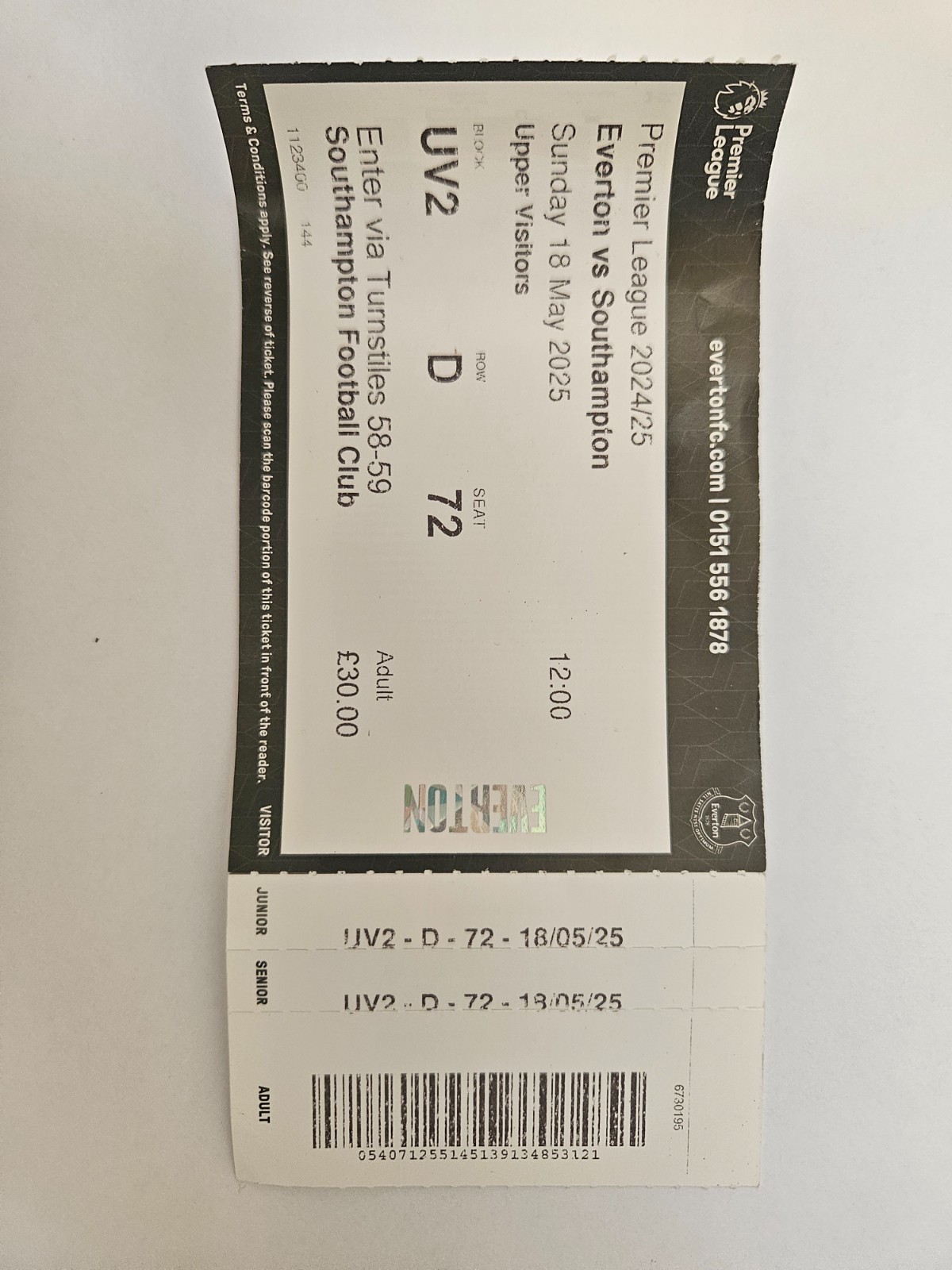 Ticket Stub Everton vs Southampton Final Game At Goodison for sale on Ebay