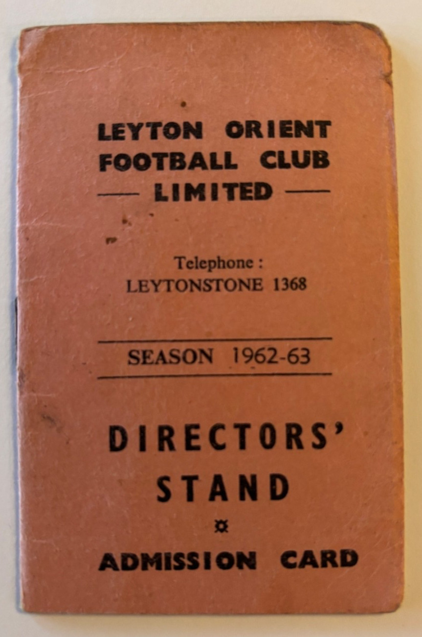 1962/63 Leyton Orient Directors Stand Admission Card with fixture list for sale on Ebay